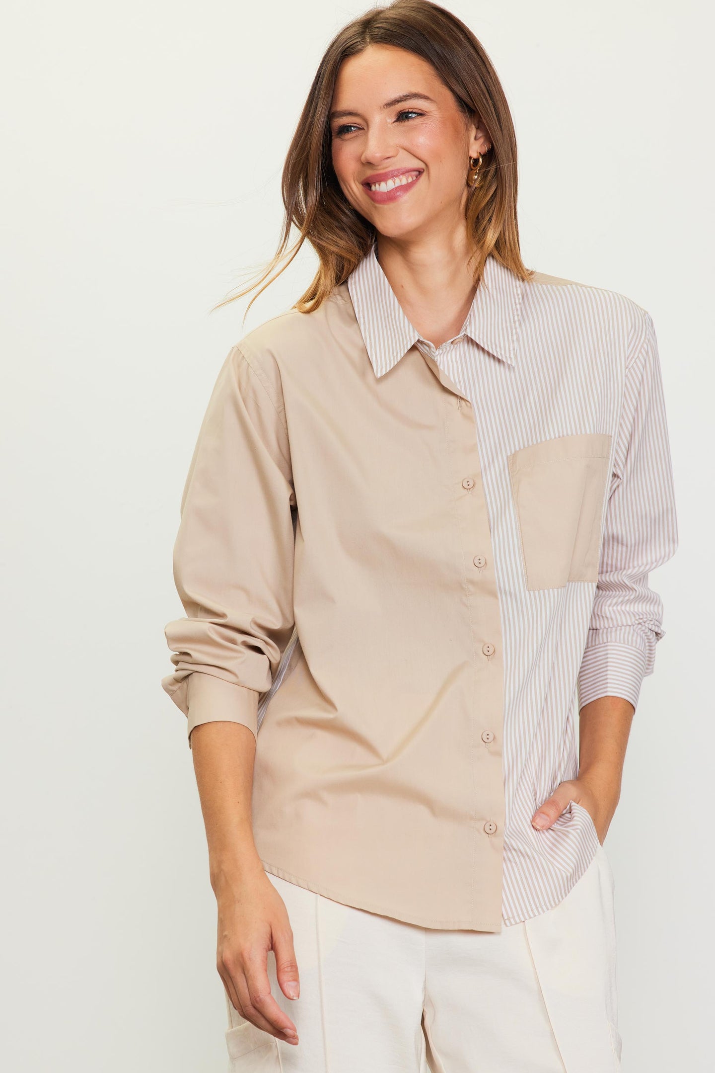 Color Block Button Down Shirt