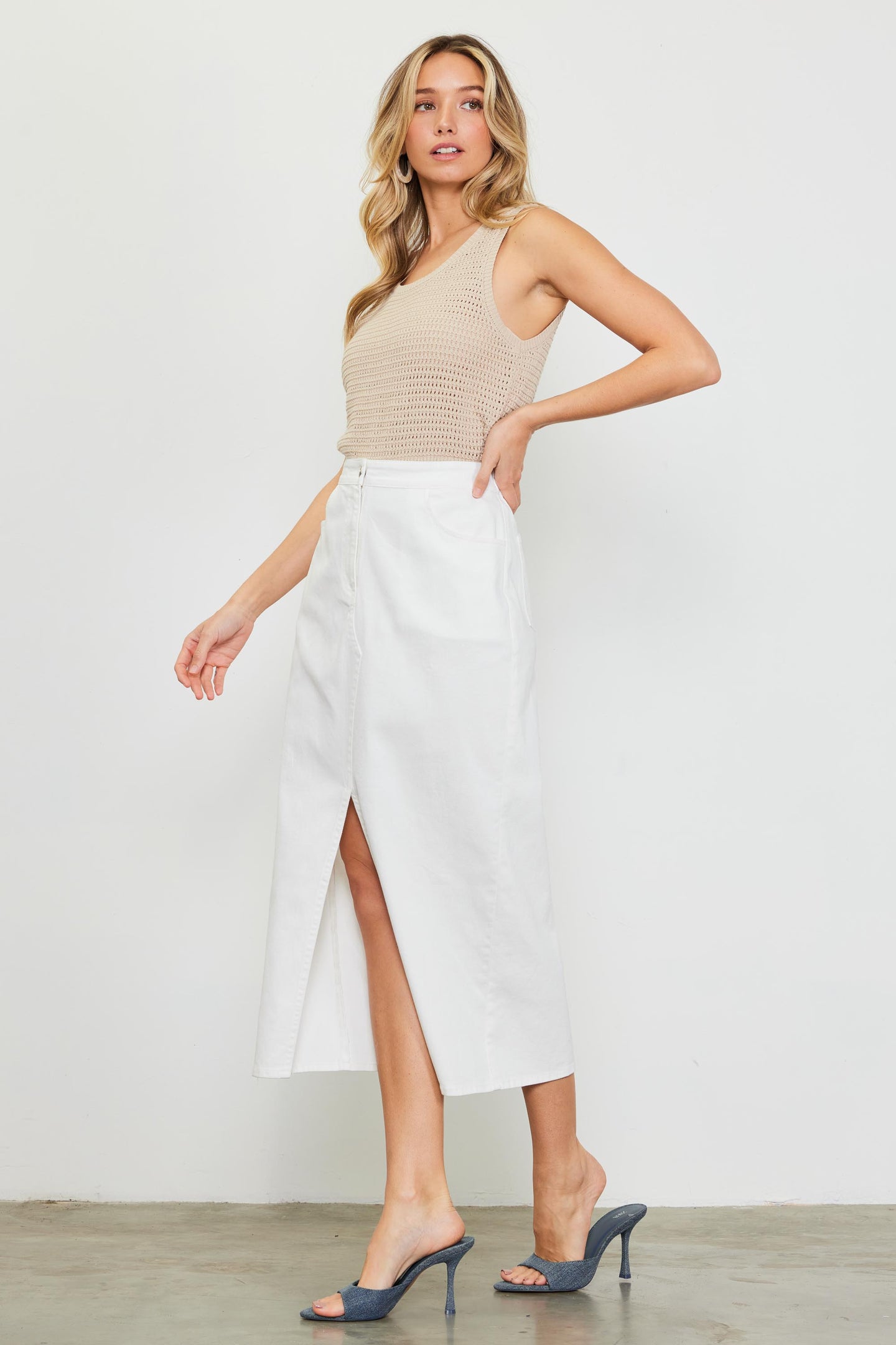 Washed Cotton Twill Midi Skirt