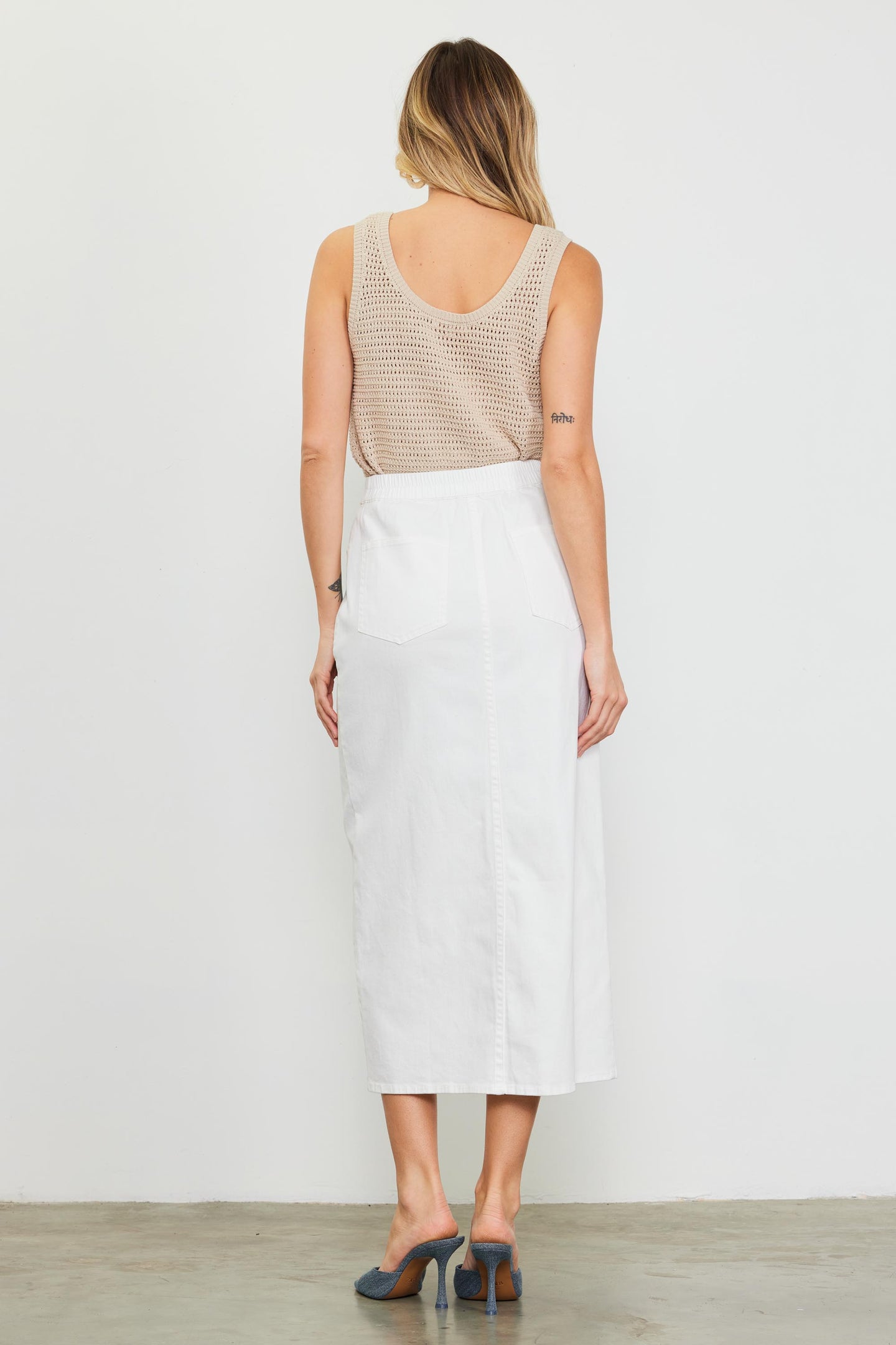 Washed Cotton Twill Midi Skirt