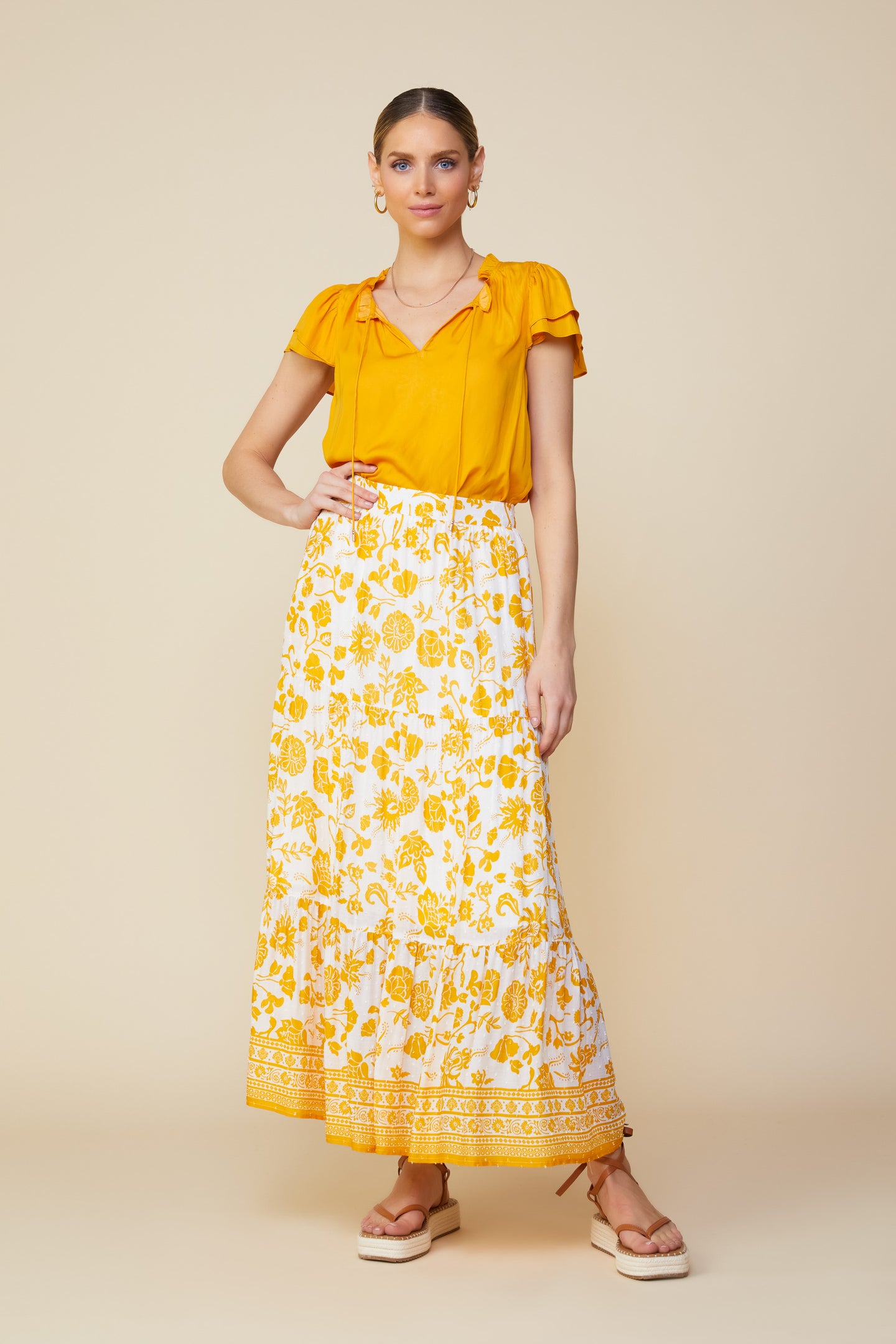 Border Print Maxi Skirt