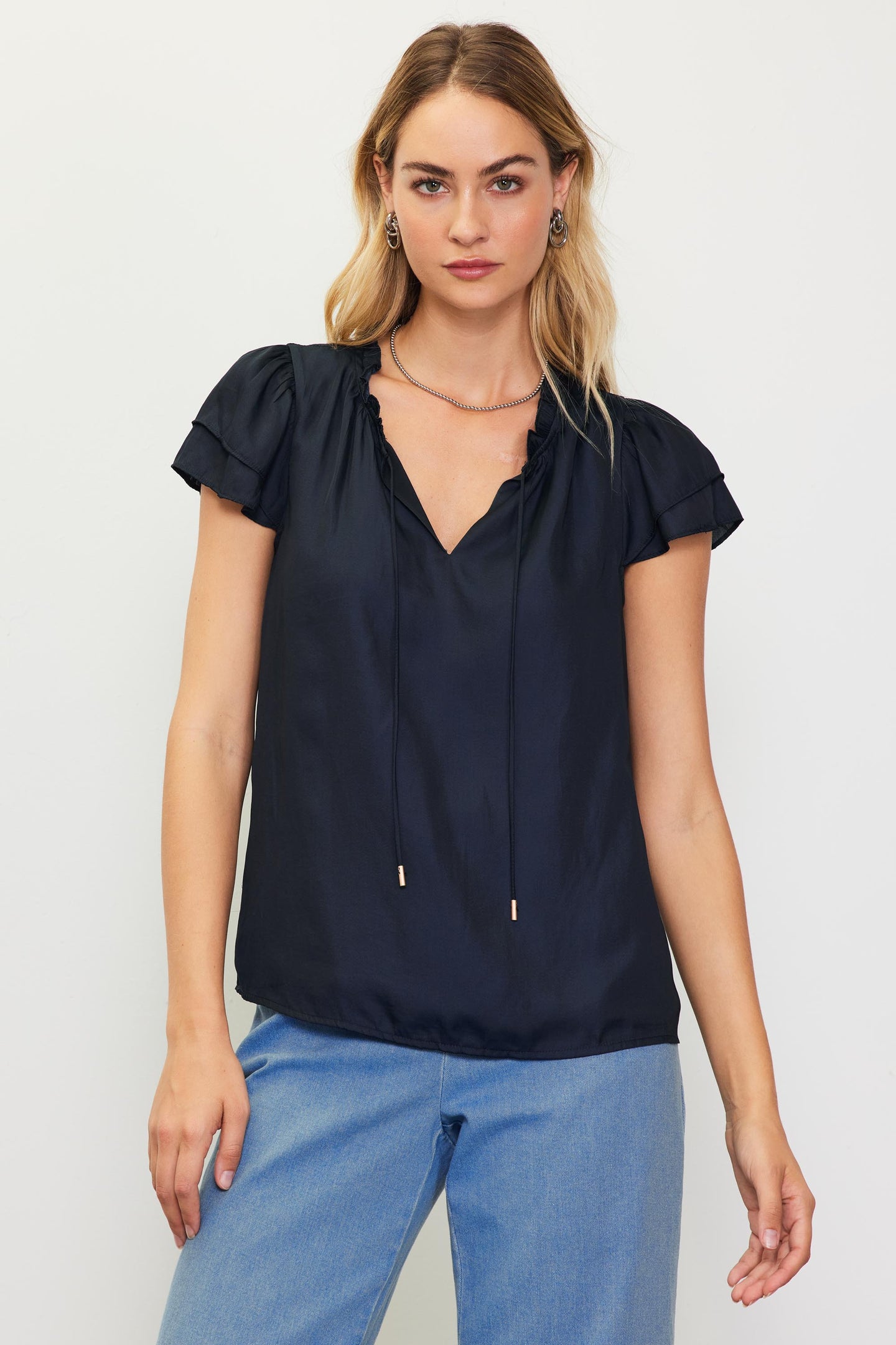 Satin Ruffled Detail Top