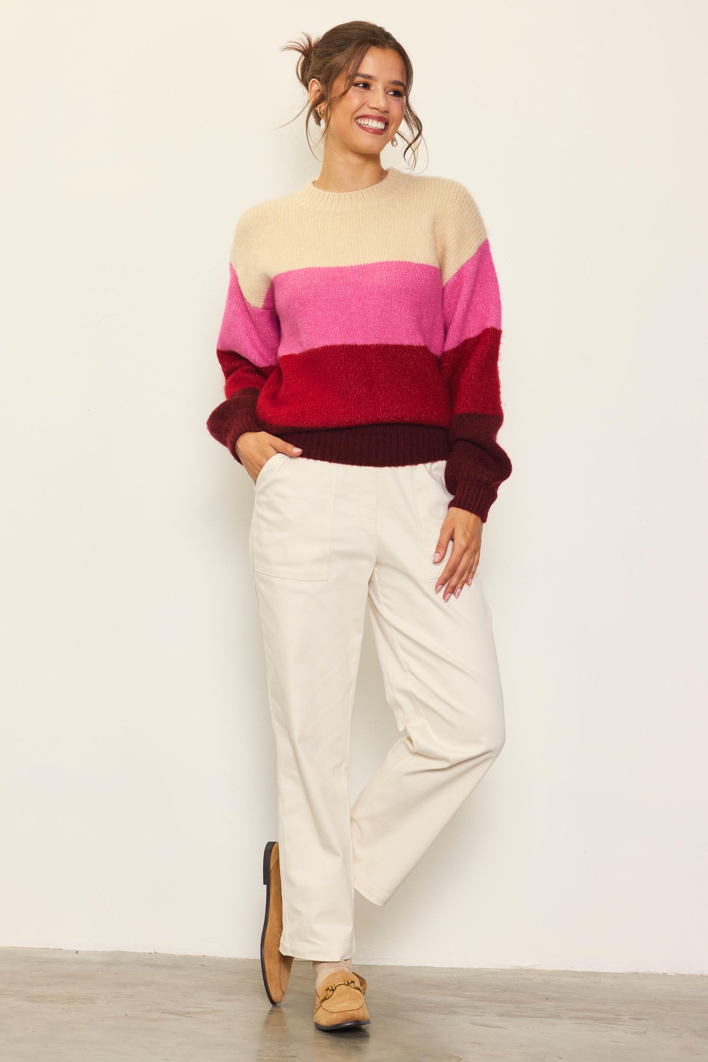 Drop Shoulder Color Block Sweater