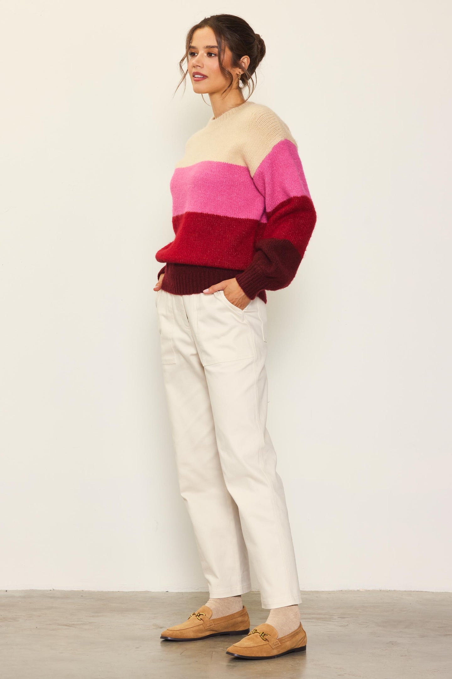 Drop Shoulder Color Block Sweater