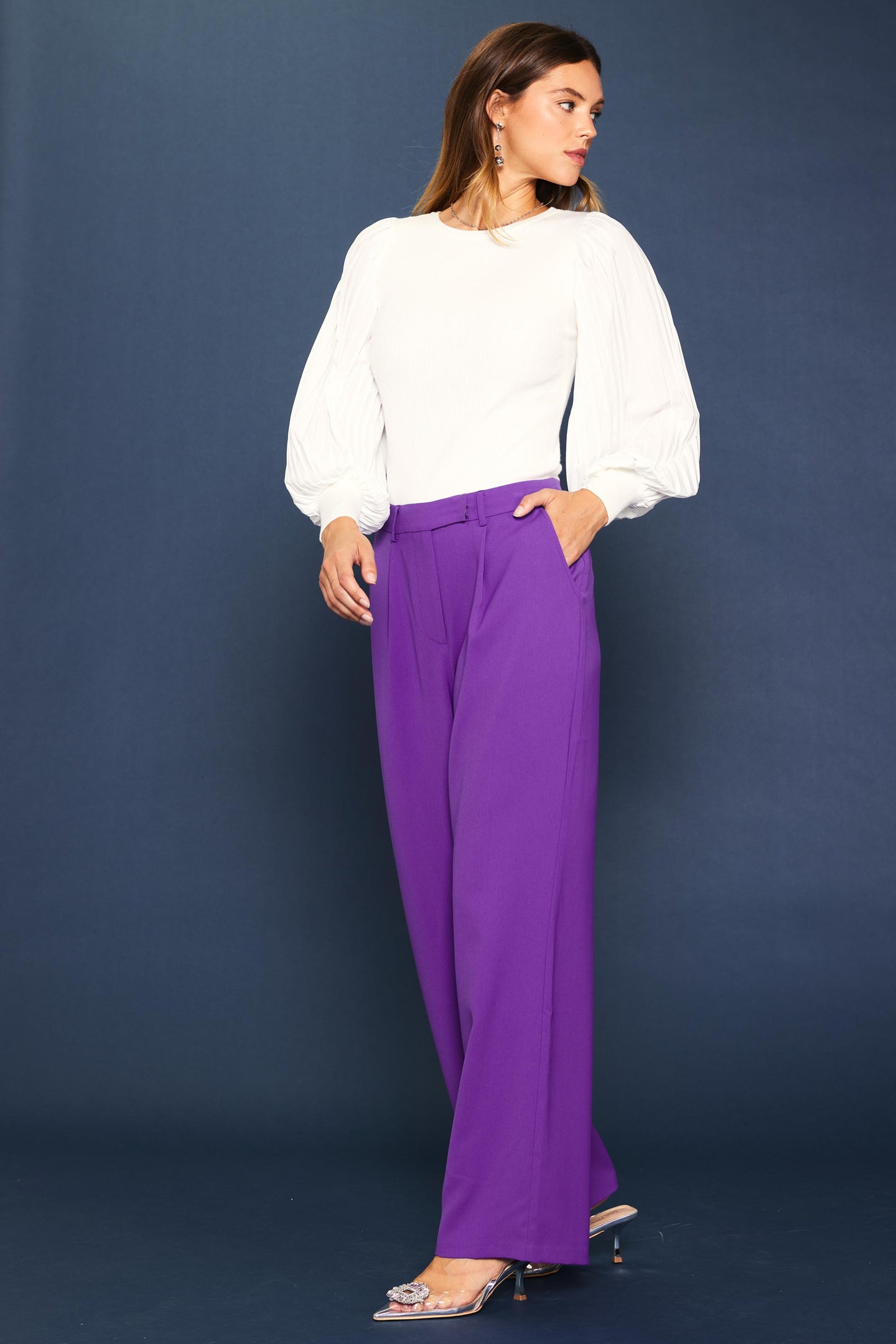 Pintuck Wide Leg Trousers