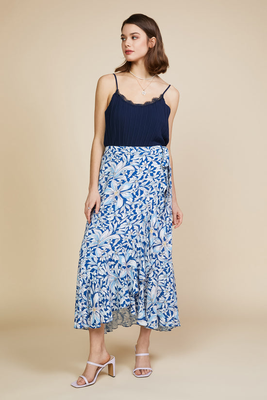 Floral Print Ruffled Wrap Skirt