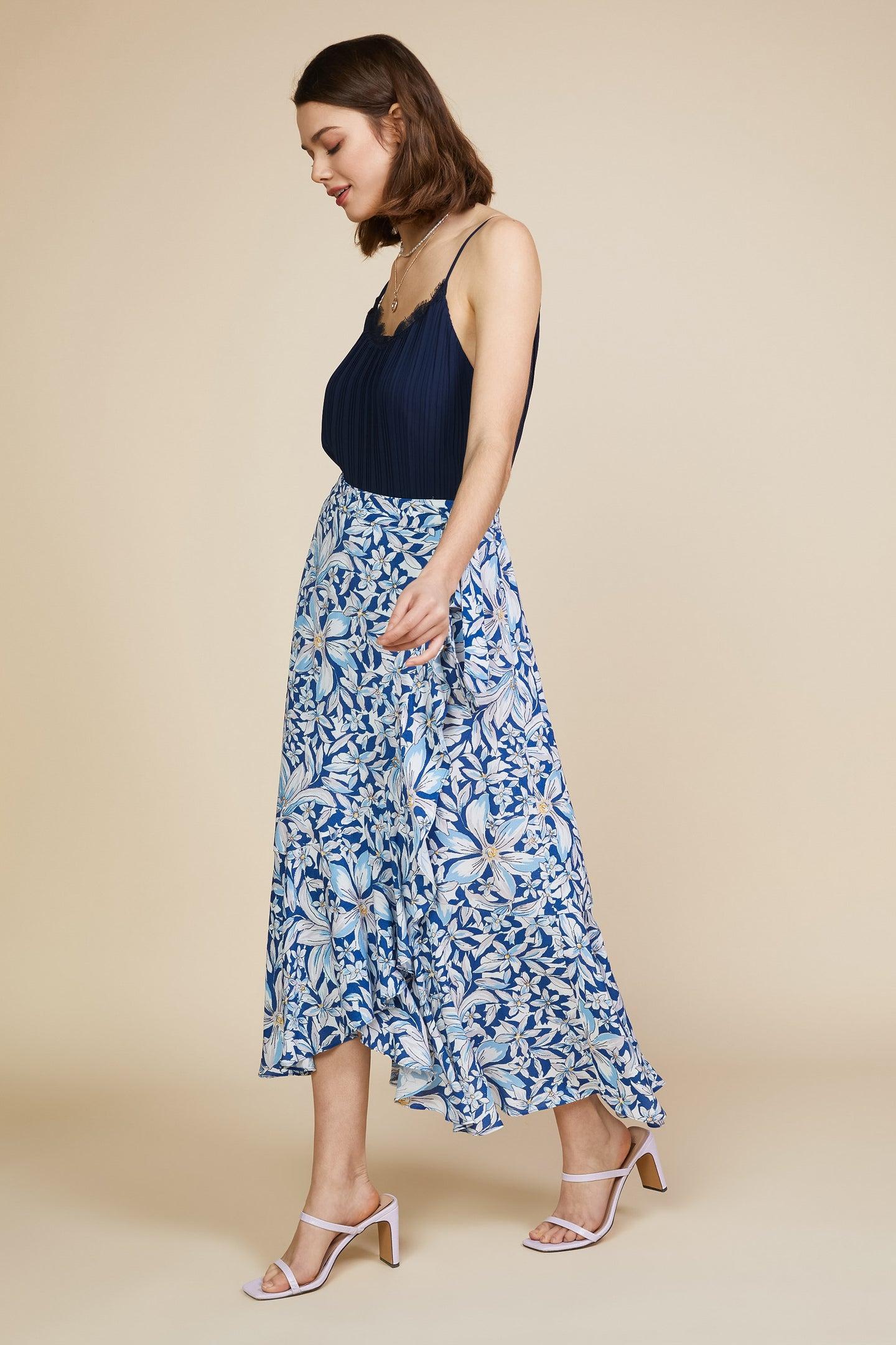 Floral Print Ruffled Wrap Skirt