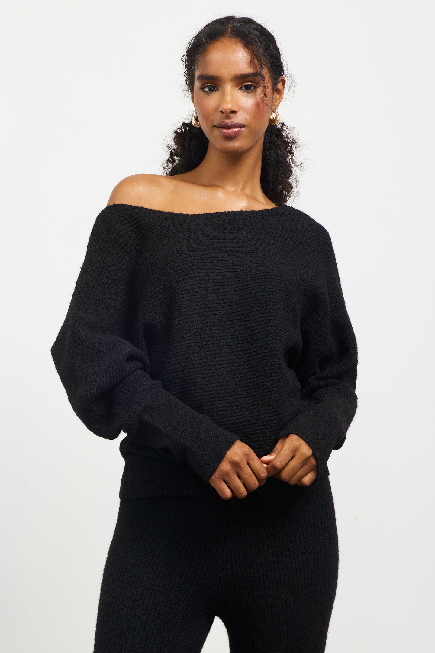 Boatneck Ribbed Knit Sweater