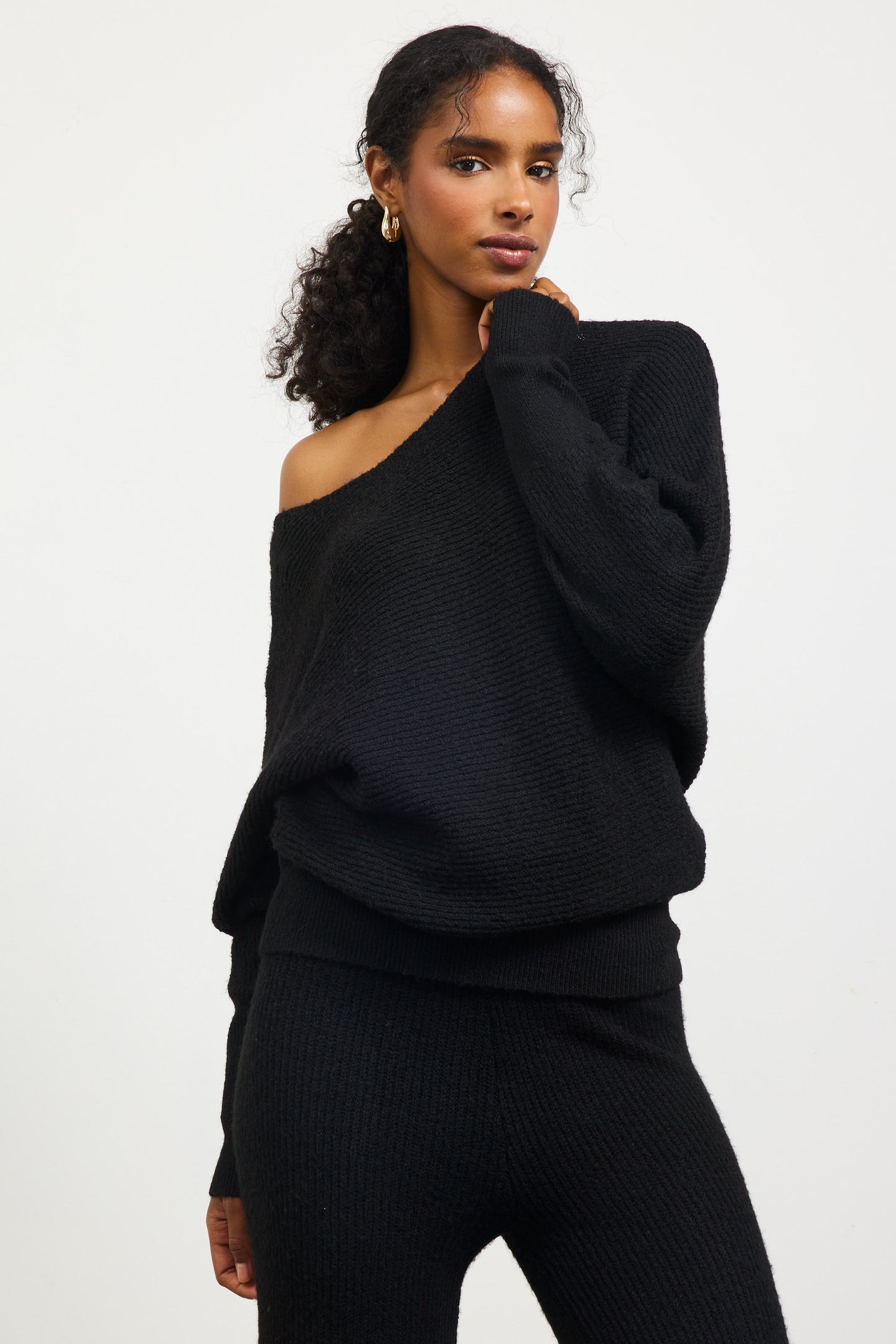 Boatneck Ribbed Knit Sweater