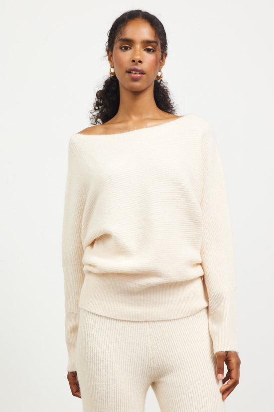 Boatneck Ribbed Knit Sweater