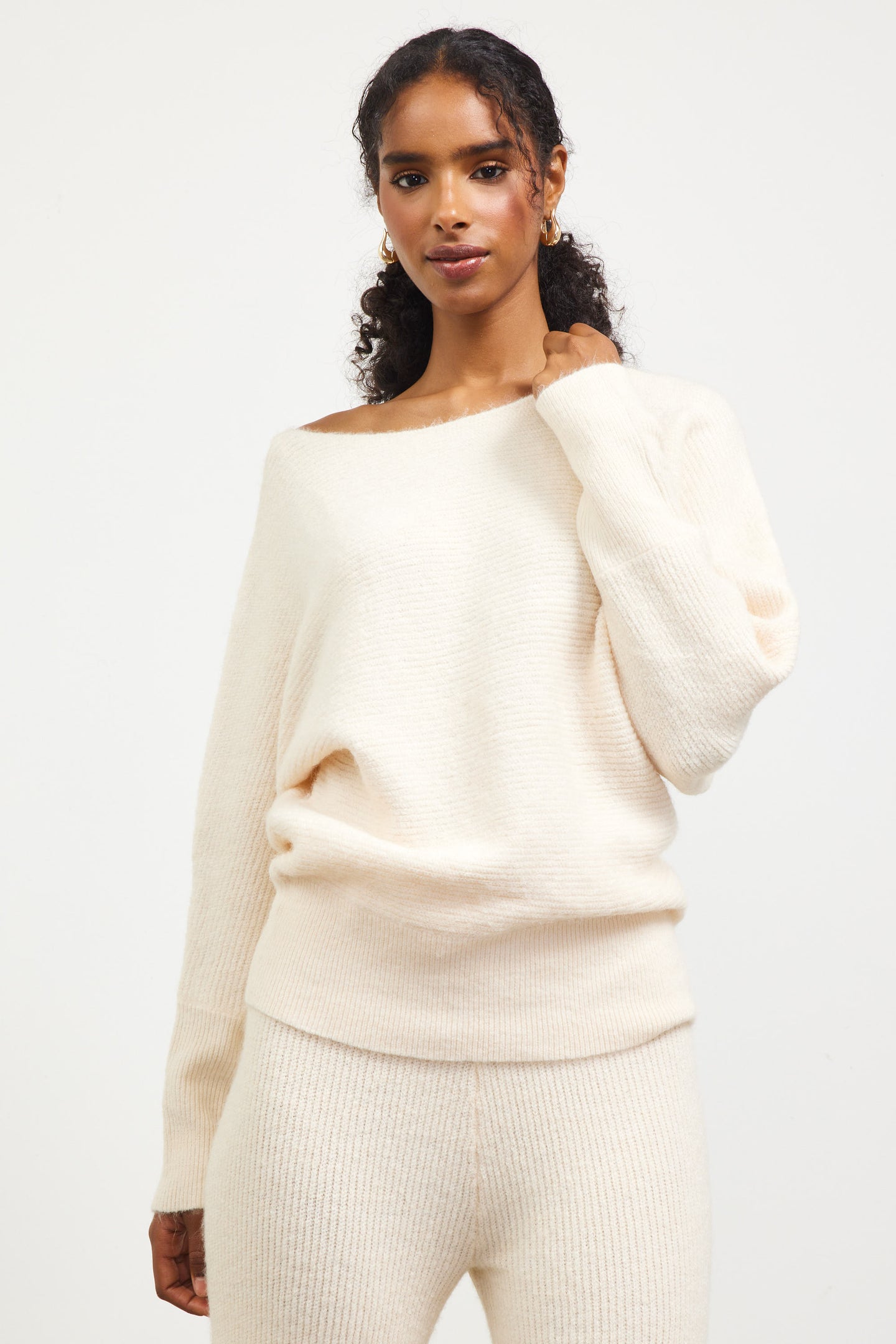 Boatneck Ribbed Knit Sweater