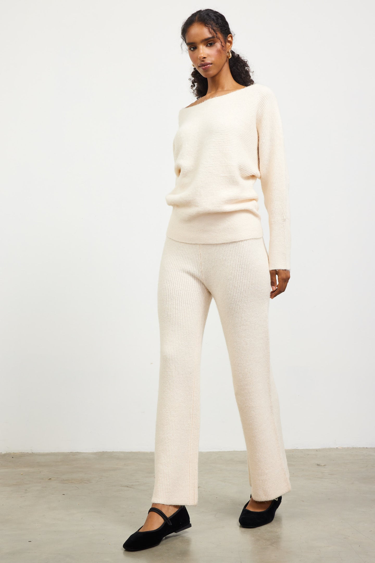 Boatneck Ribbed Knit Sweater