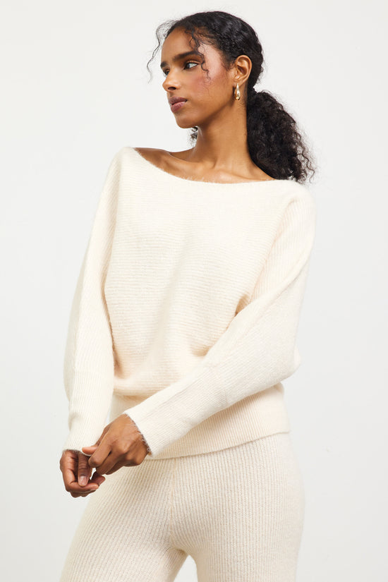 Boatneck Ribbed Knit Sweater