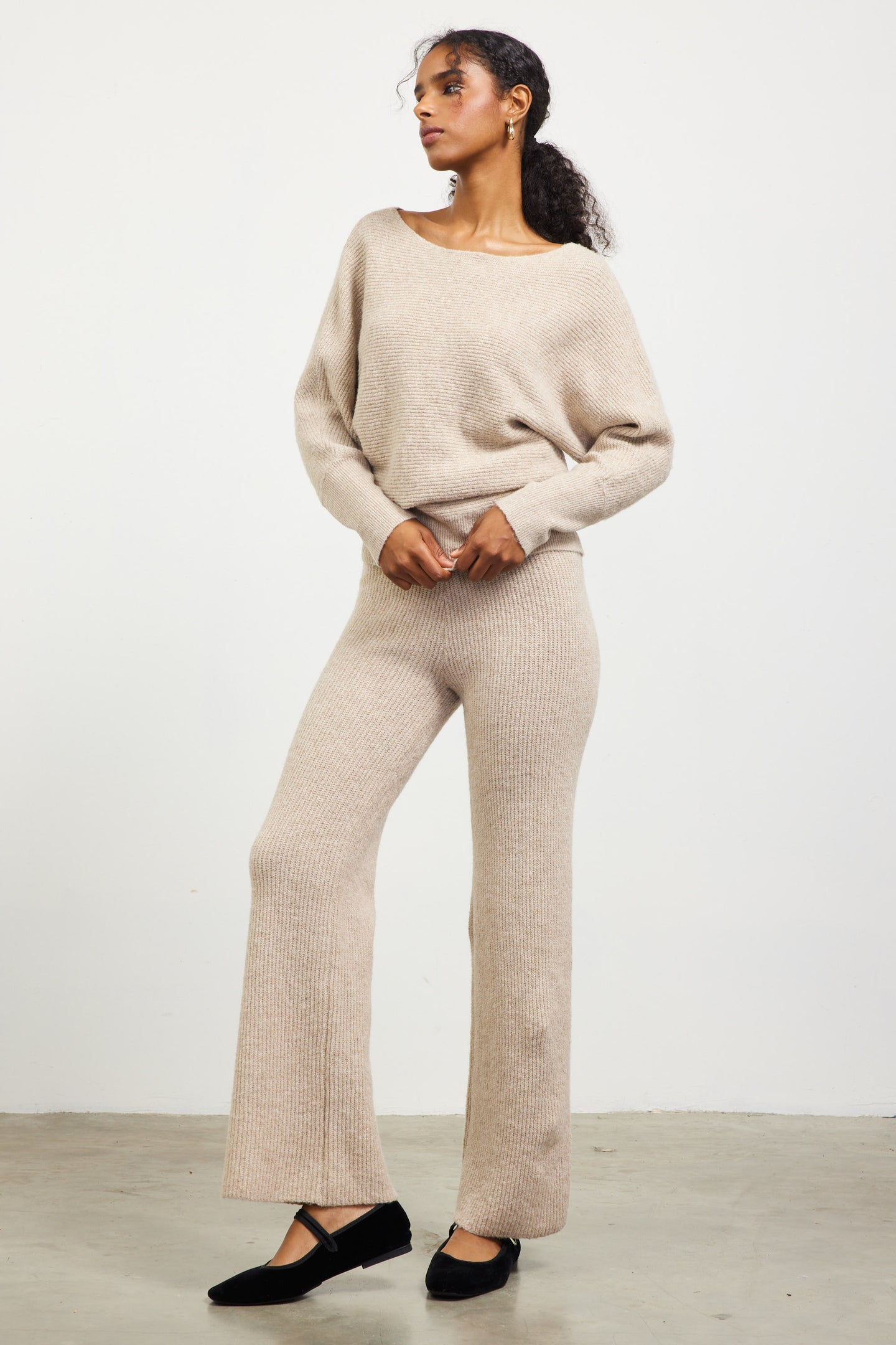 Boatneck Ribbed Knit Sweater