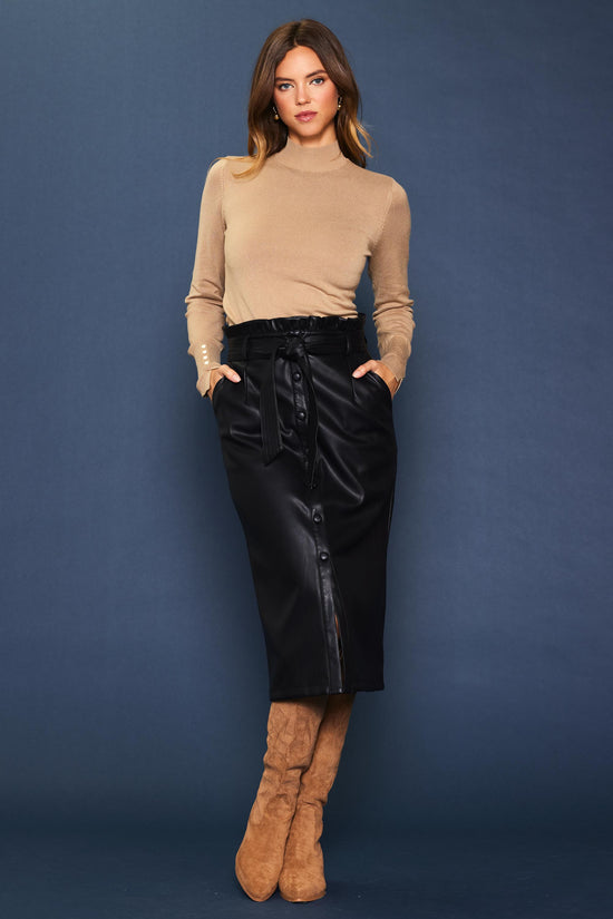 Vegan Leather Front Tie Midi Skirt