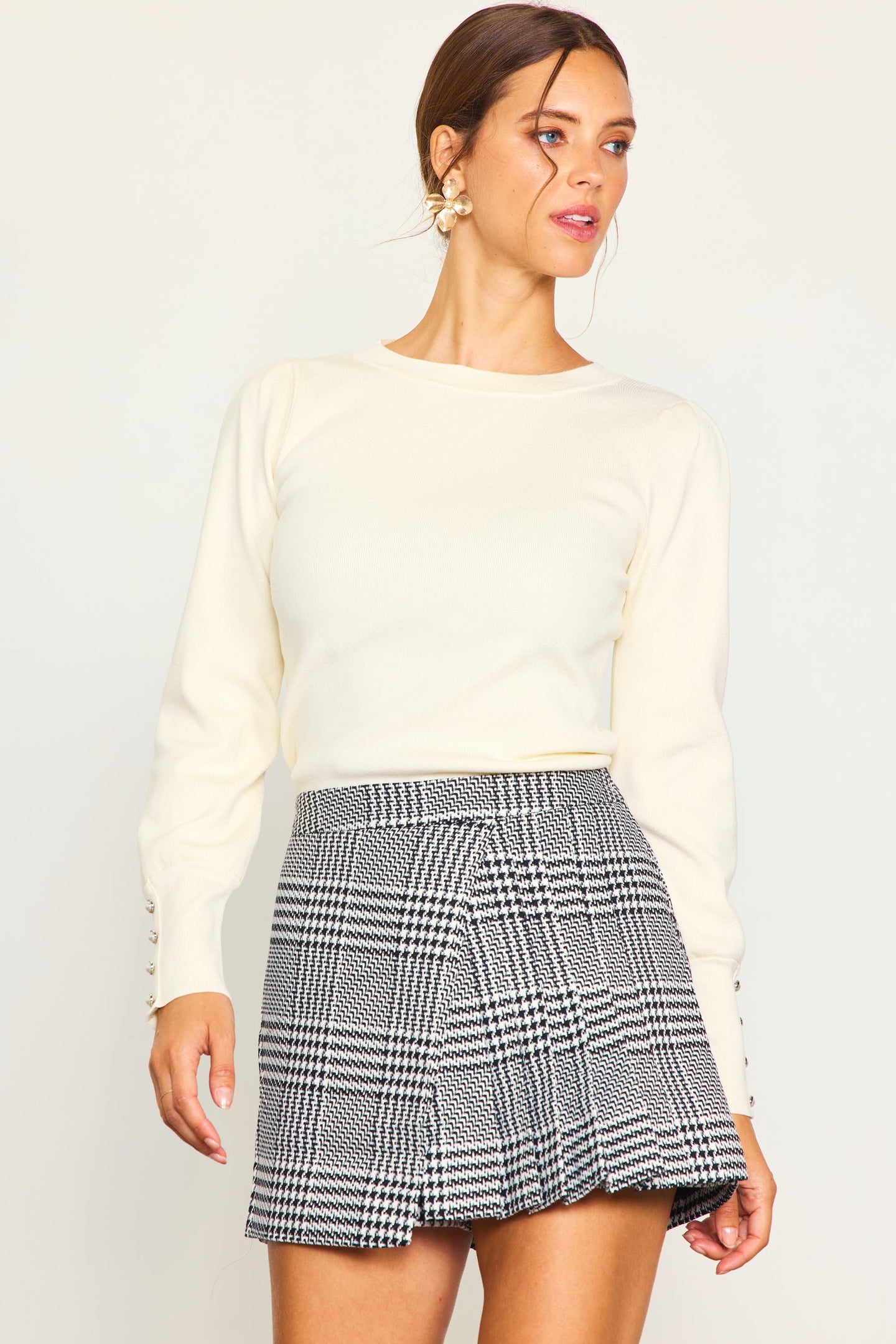 Houndstooth Pleated Mini Skort