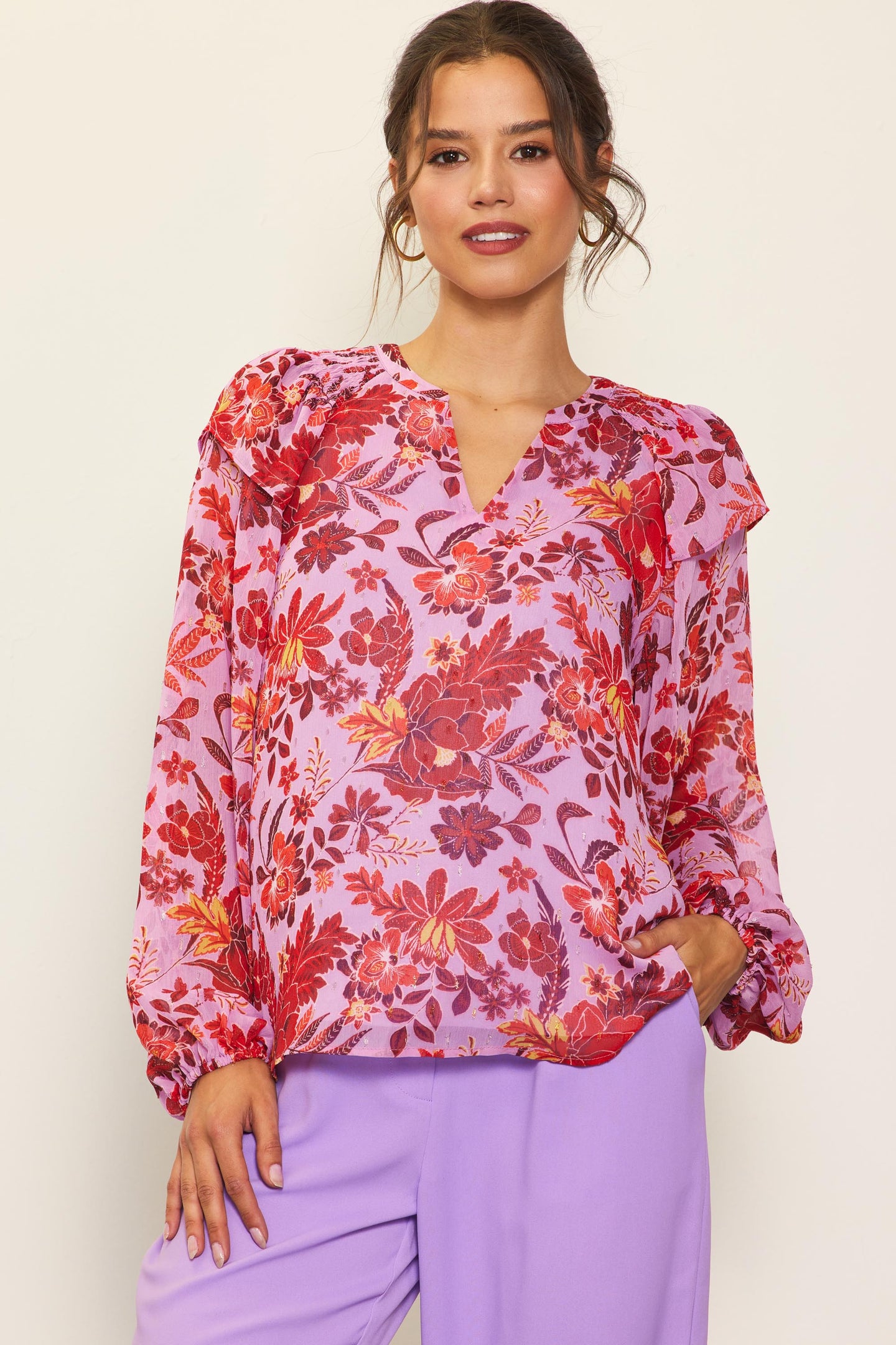 Dahlia Print Longsleeve Blouse