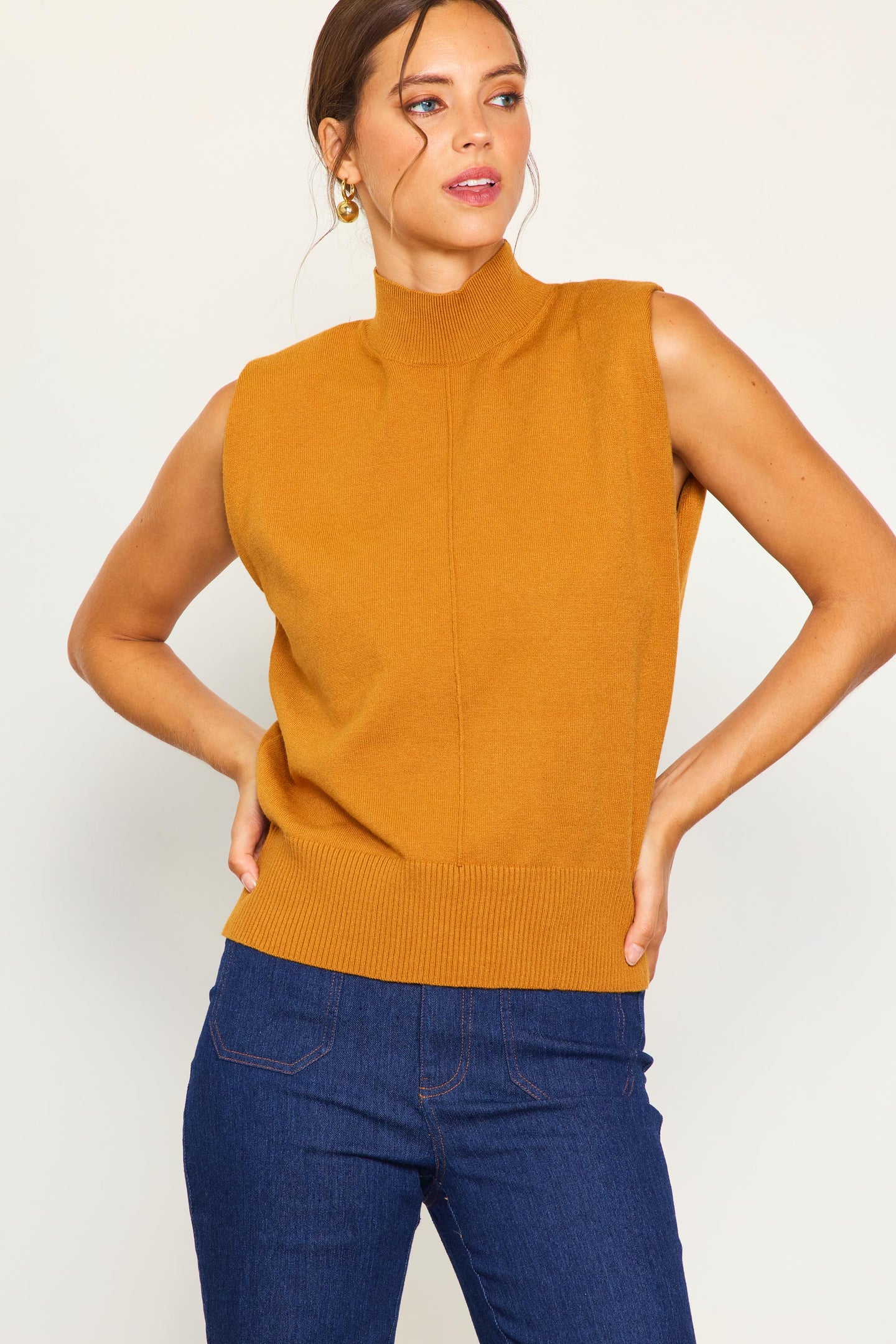 Mock Neck Sleeveless Knit Top