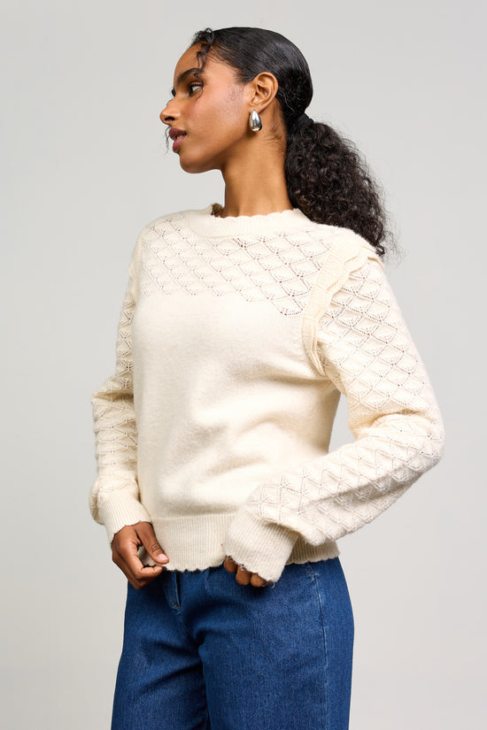 Ruffled Sleeve Pointelle Sweater