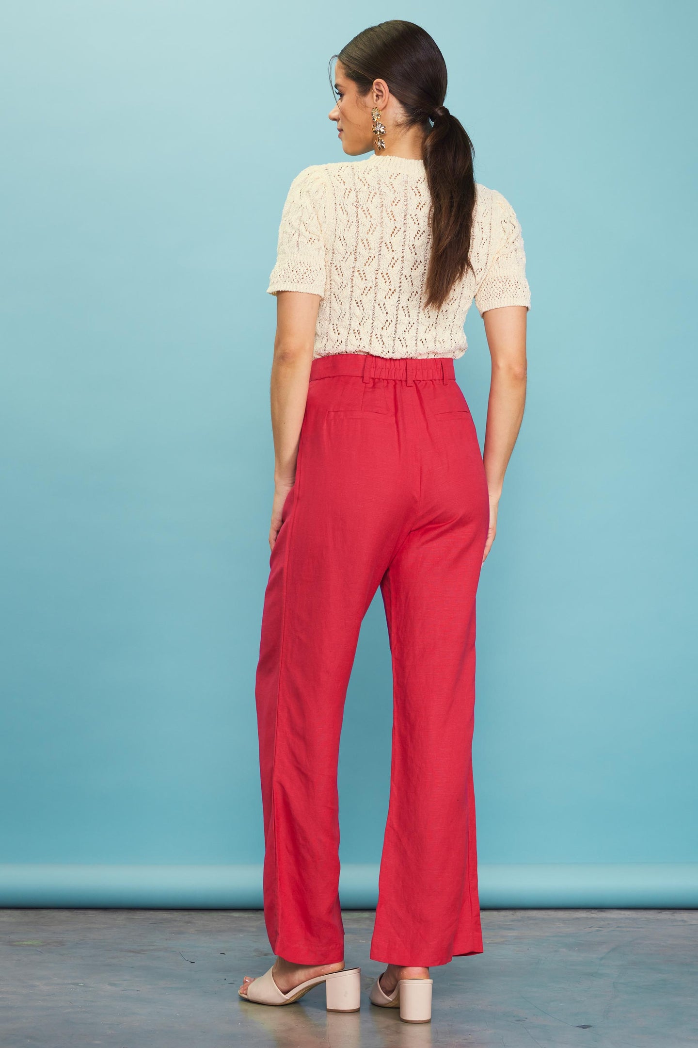 Linen Blend Wide Leg Trousers