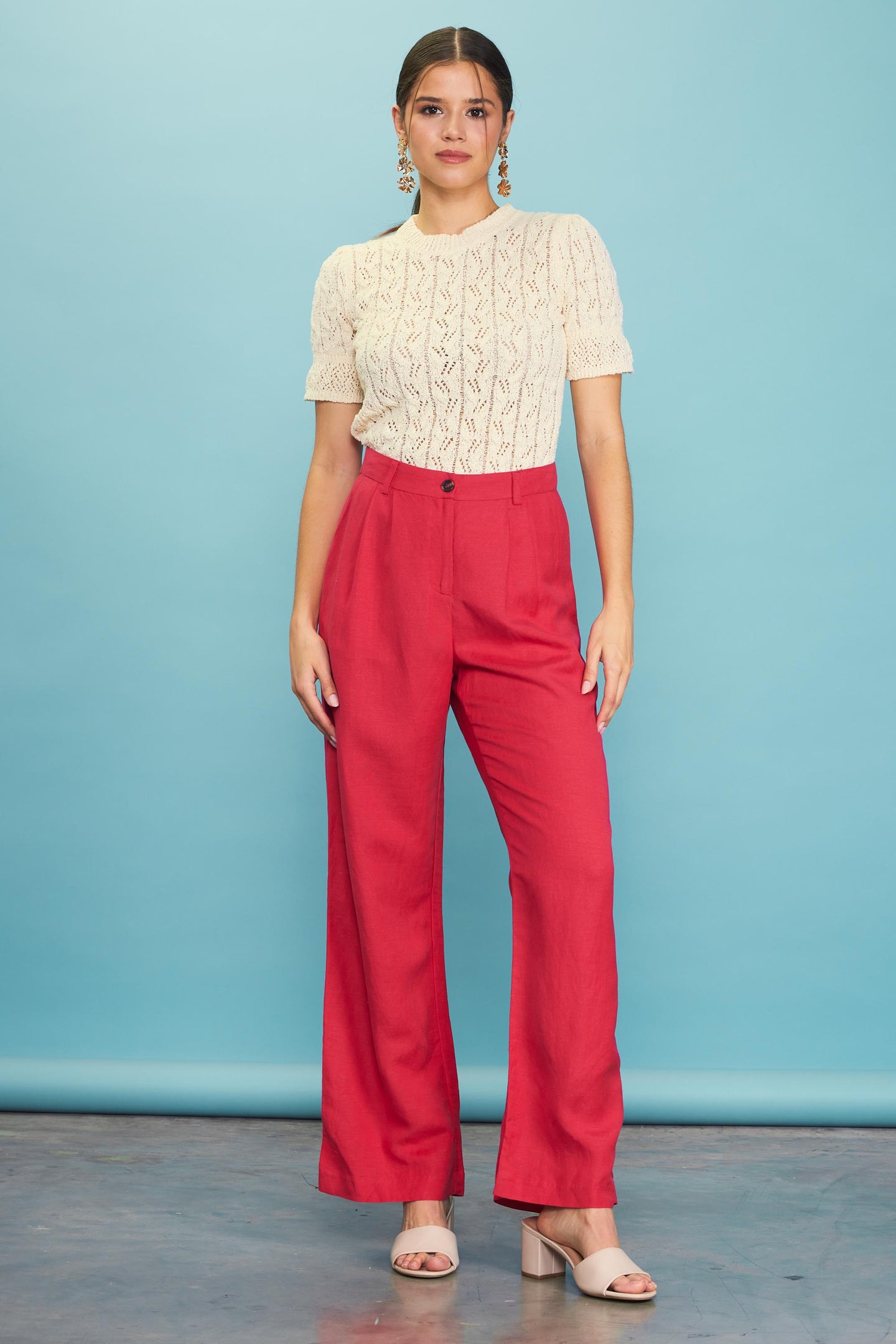 Linen Blend Wide Leg Trousers