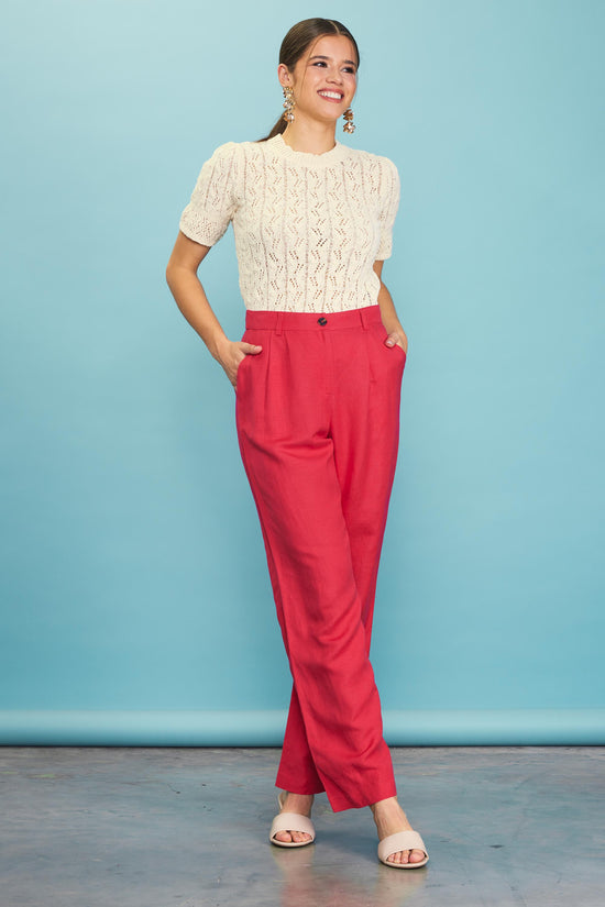 Linen Blend Wide Leg Trousers