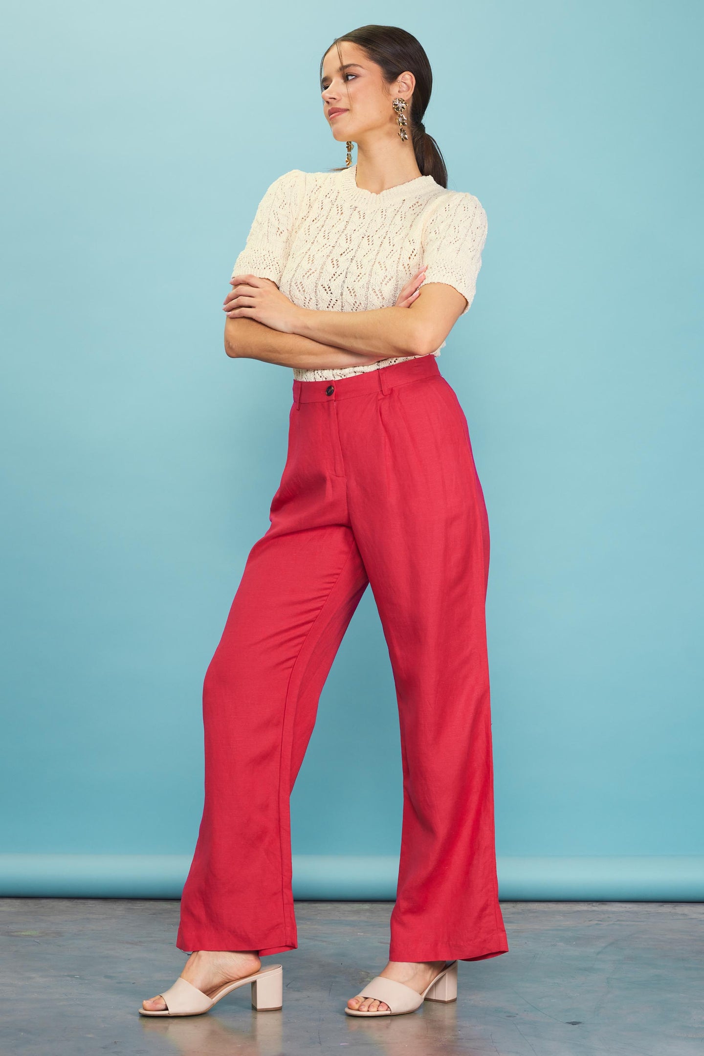 Linen Blend Wide Leg Trousers