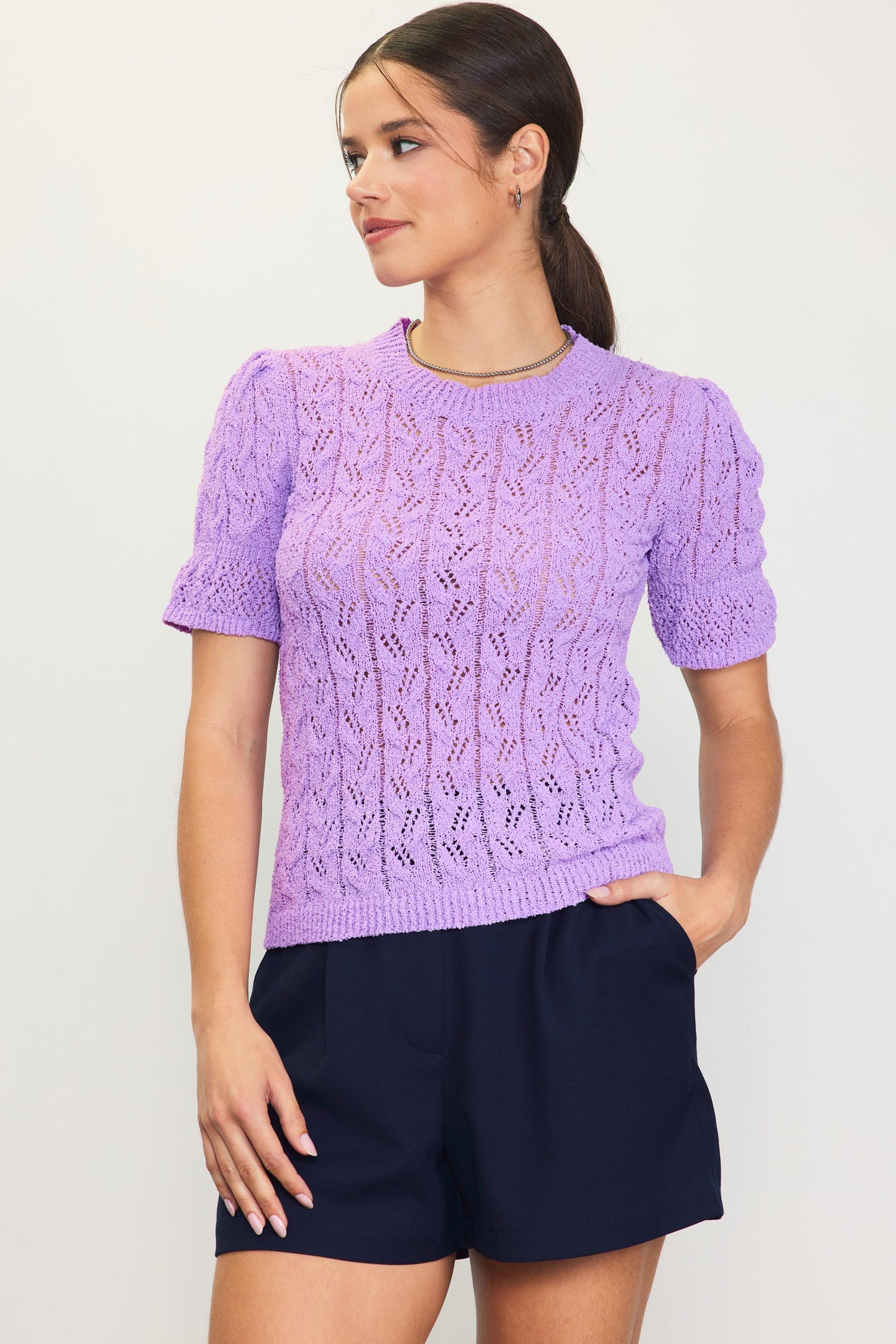 Pointelle Short Sleeve Sweater