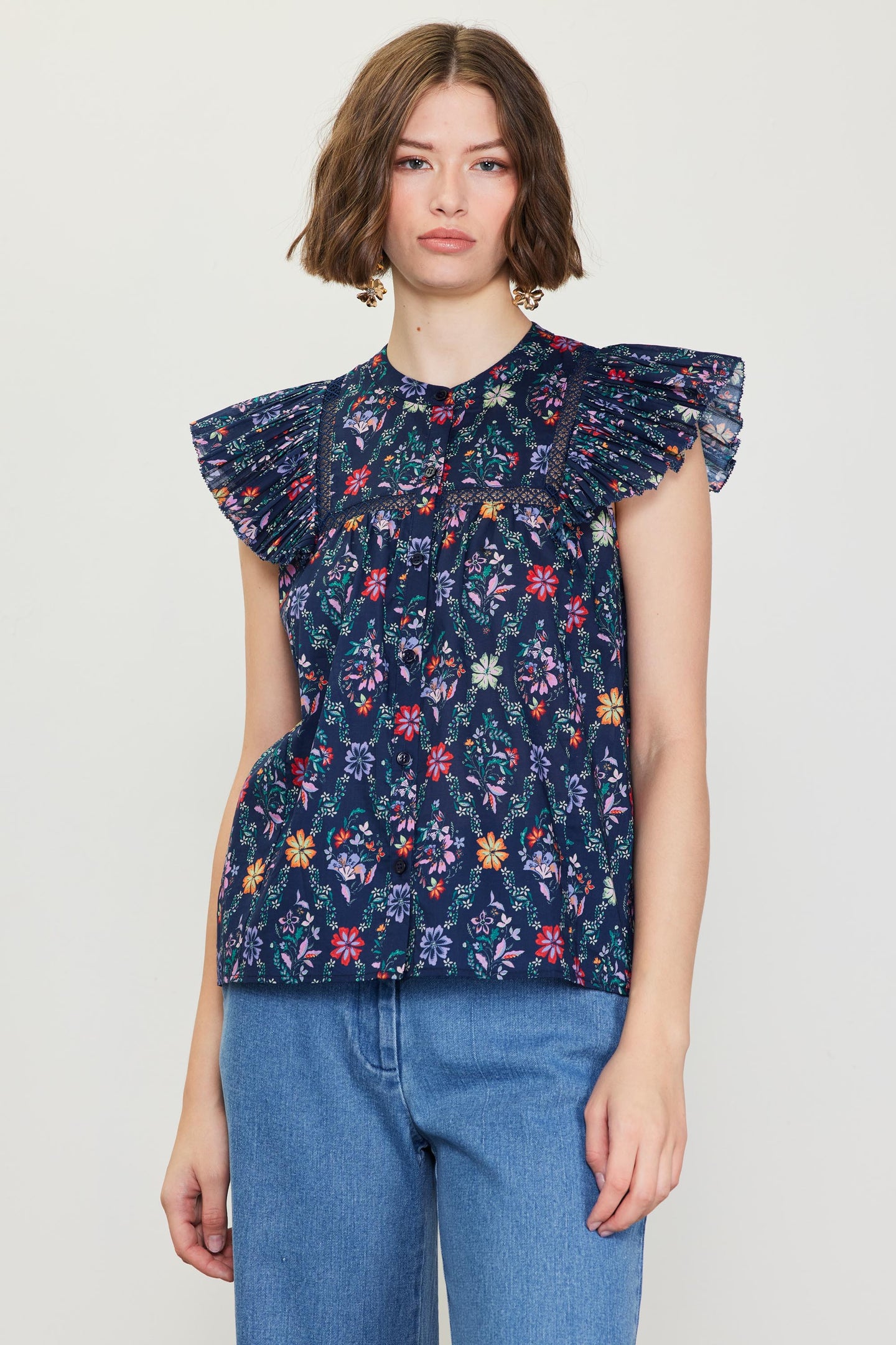 Amelia Floral Print Ruffle Sleeve Top