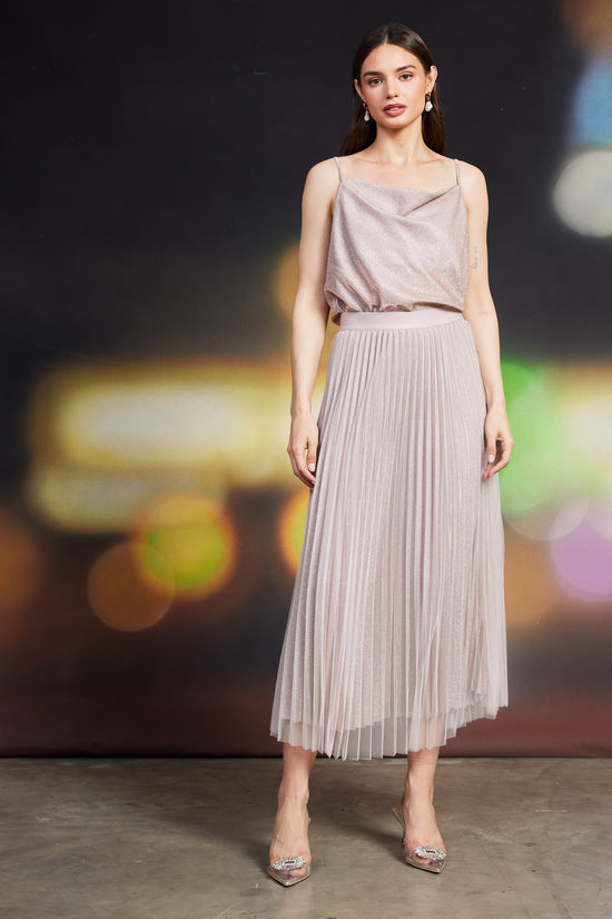 Shimmery Pleated Midi Skirt