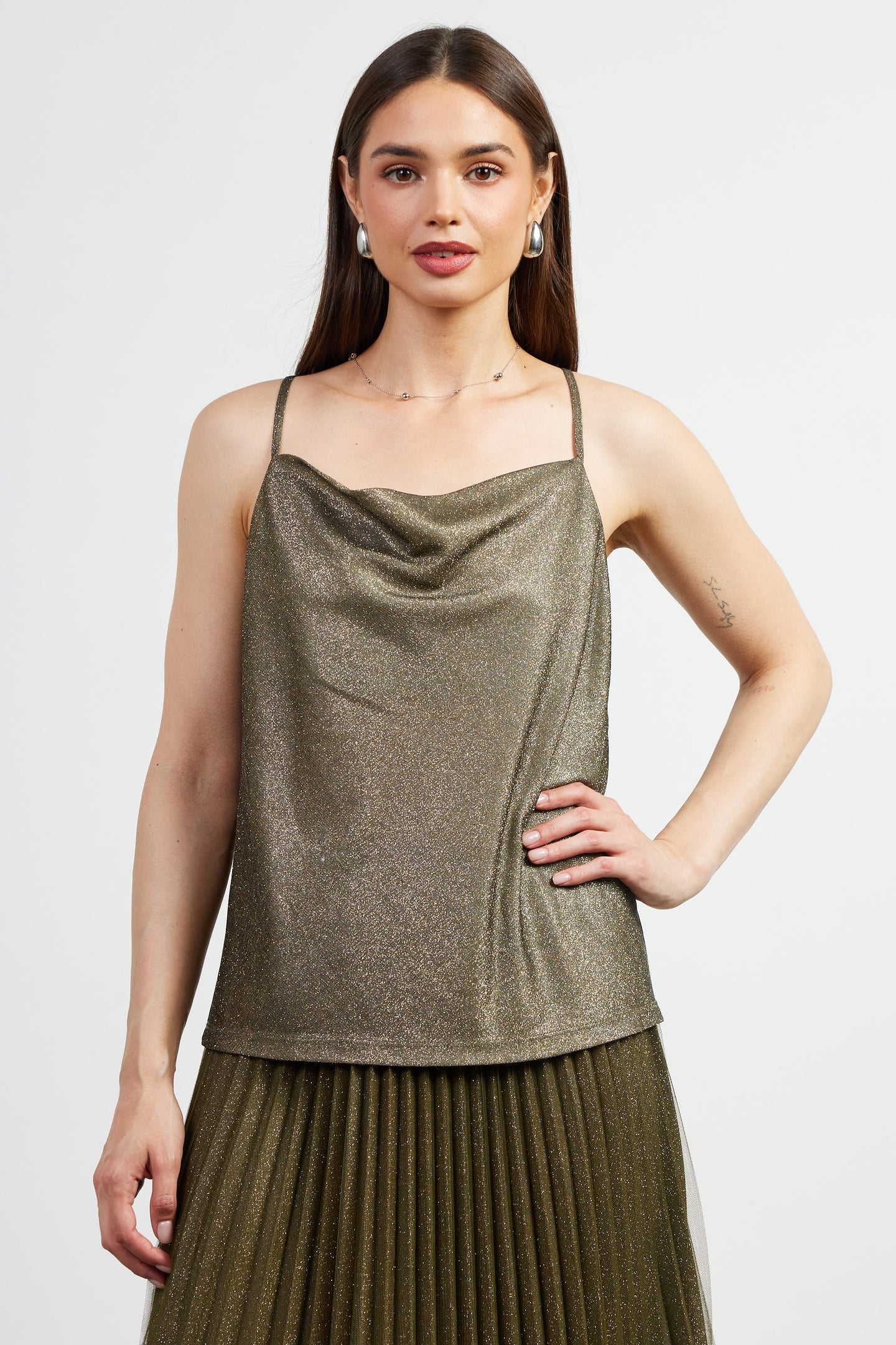 Shimmery Cowl Neck Cami