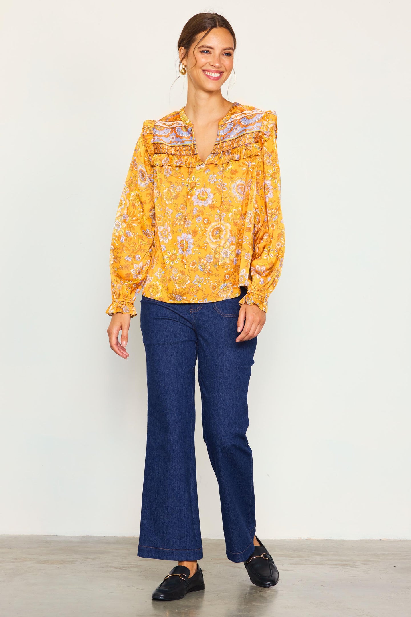 Retro Floral Motif Blouse