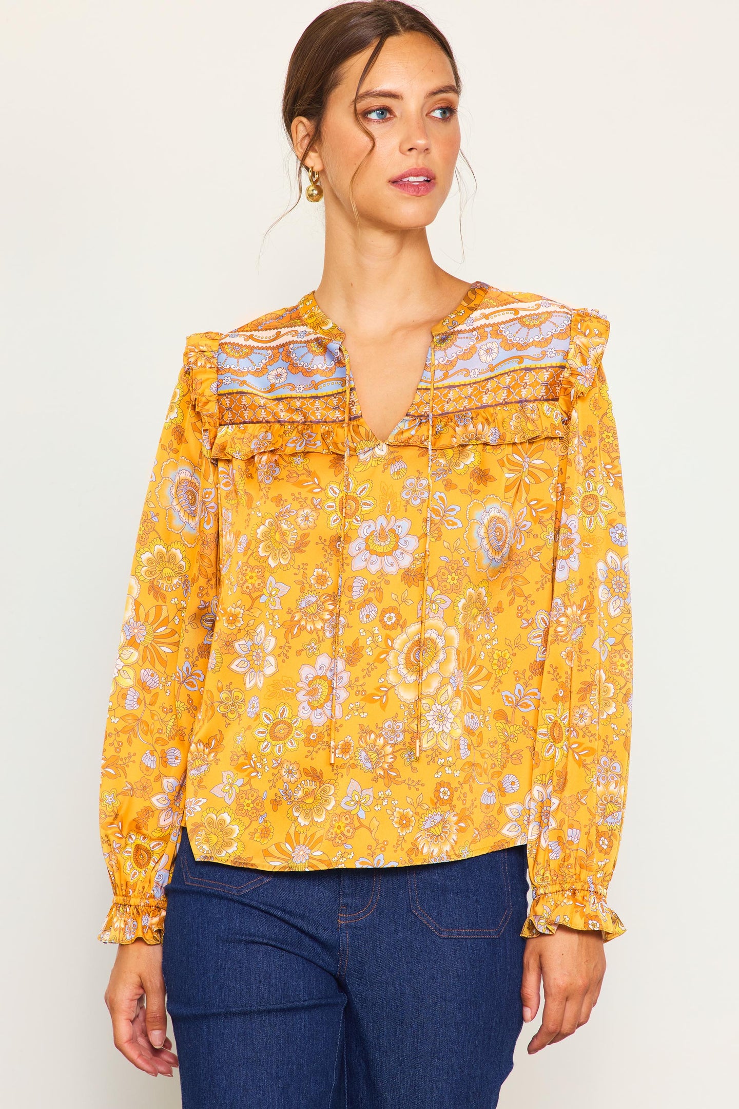 Retro Floral Motif Blouse