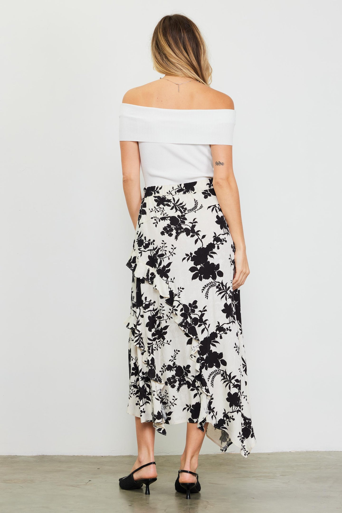 Amaya Jacquard Ruffle Asymmetrical Skirt