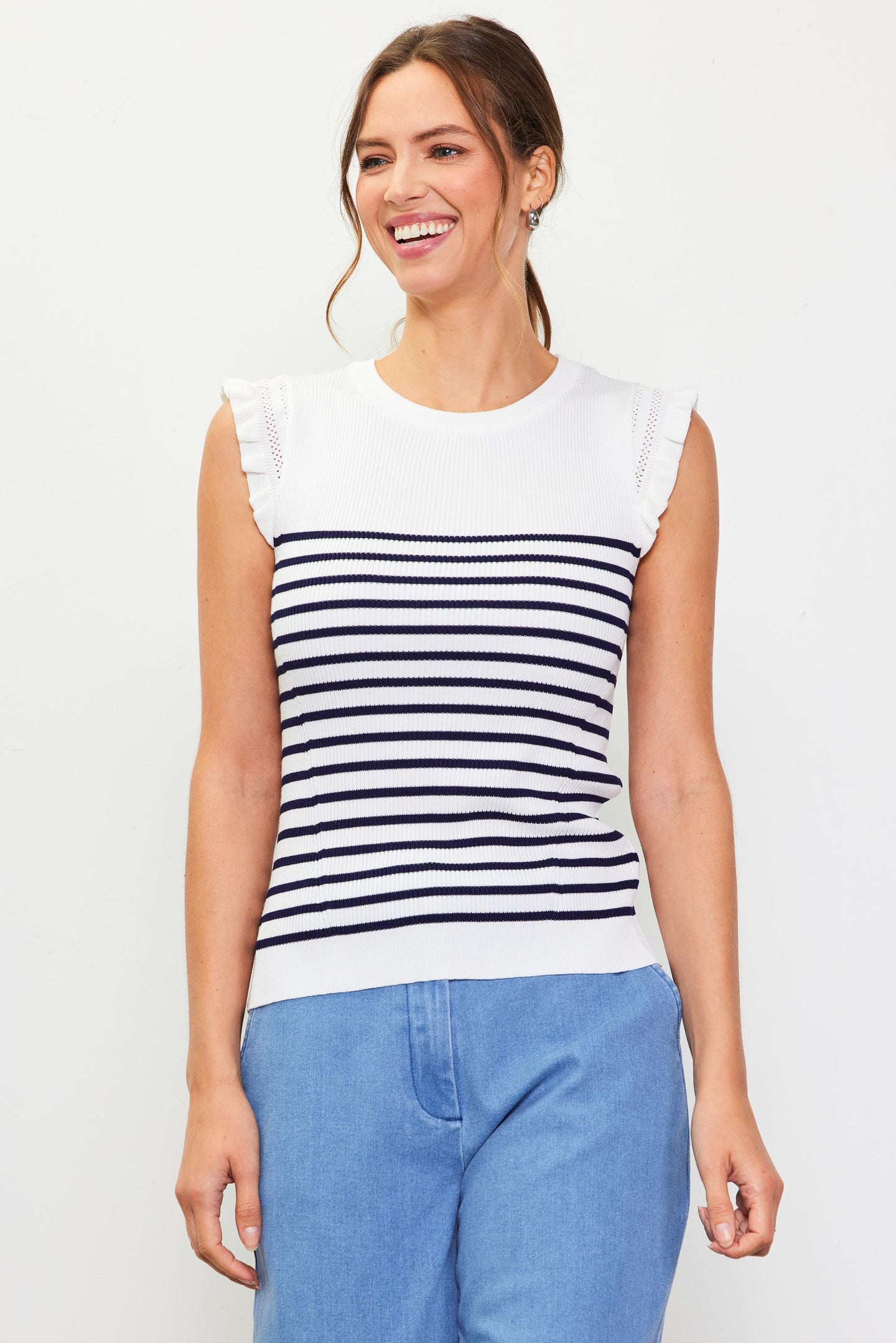 Stripe Ruffle Sleeve Knit Top