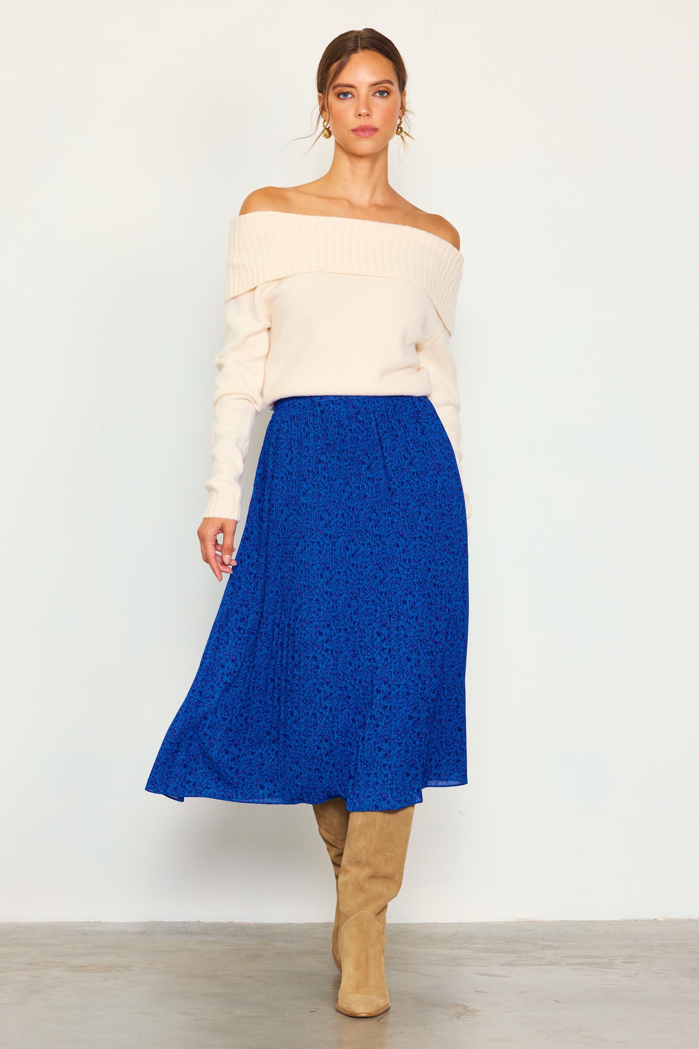 Pleated Floral Midi Skirt