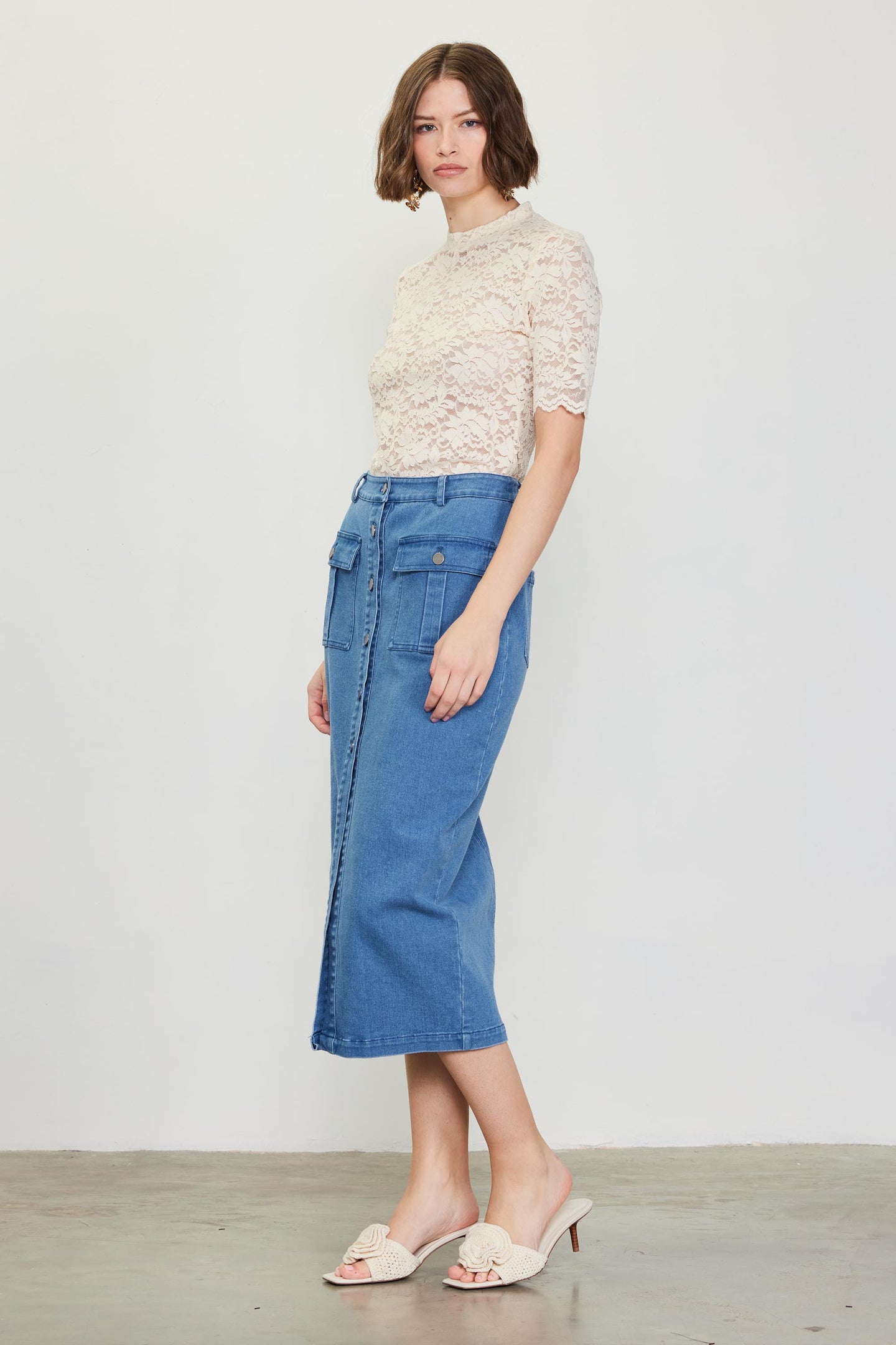 Denim Button Down Midi Skirt