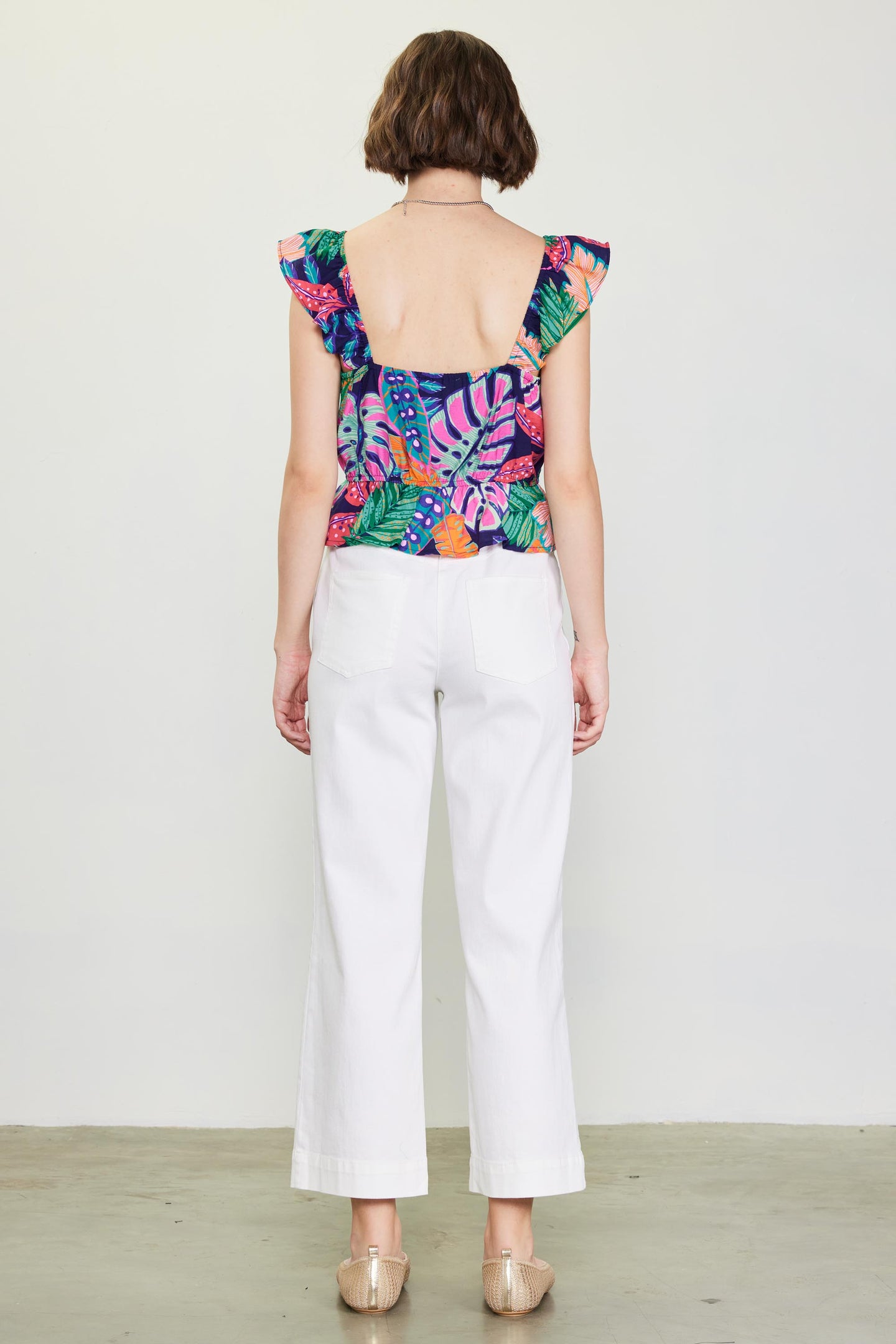 Ula Tropical Print Ruffled Sleeve Top