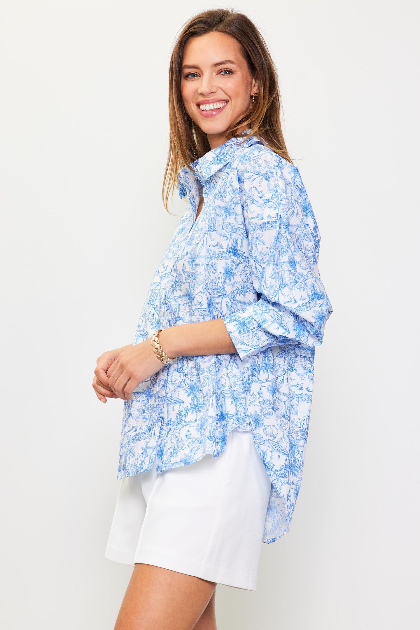 Daphne Floral Print Button Down Blouse