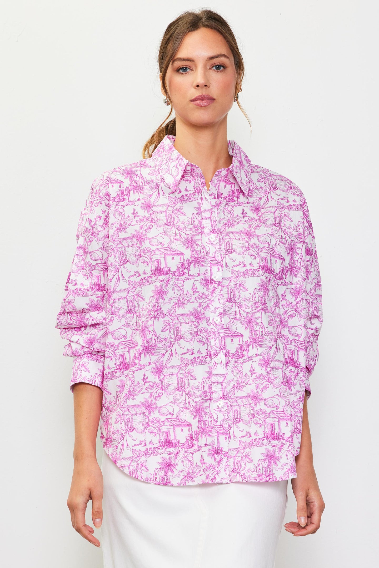 Daphne Floral Print Button Down Blouse