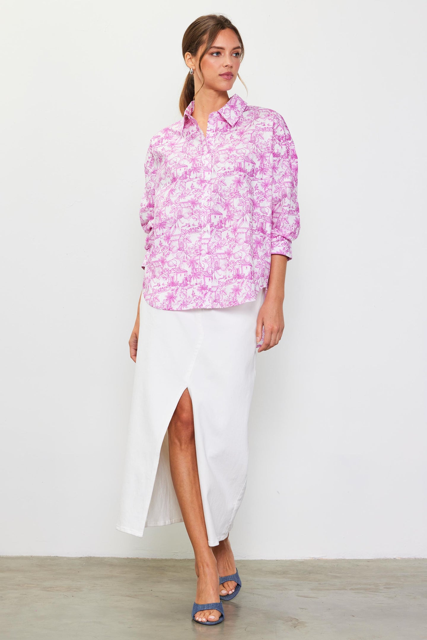 Daphne Floral Print Button Down Blouse