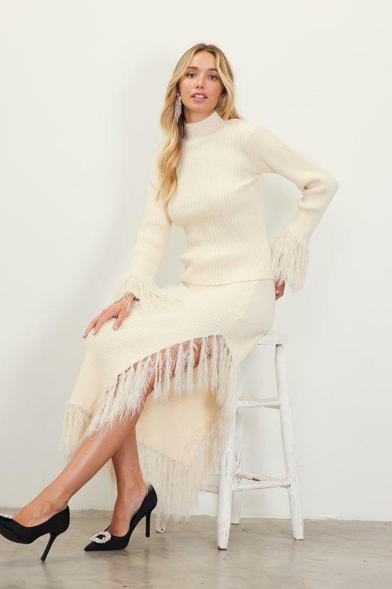 Clio Feathered Fringe Asymmetrical Skirt