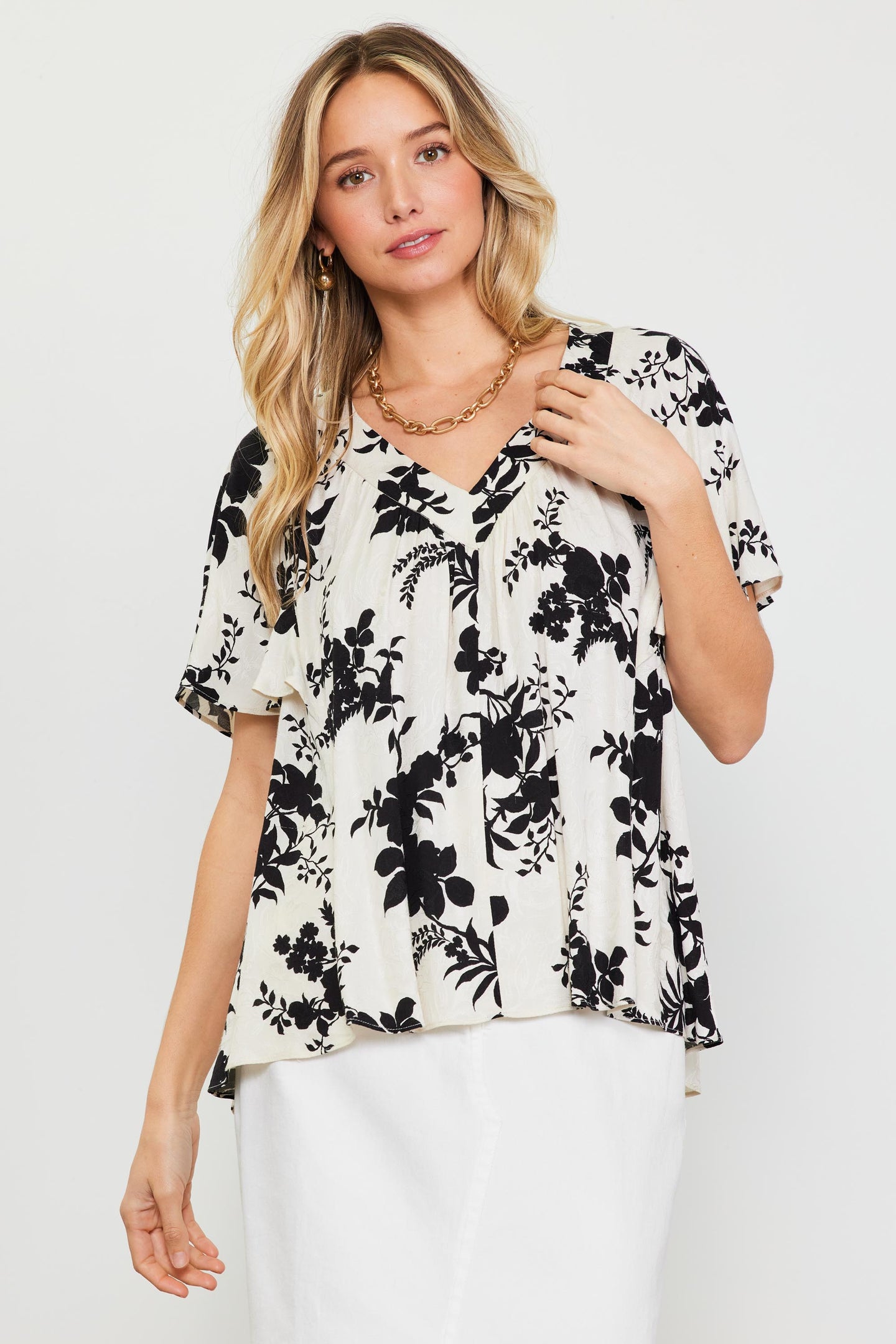 Amaya Jacquard Print Short Sleeve Top