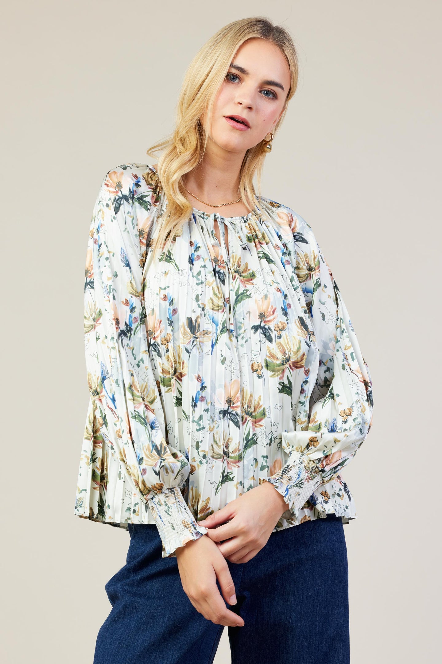 Amani Floral Print Pleated Blouse