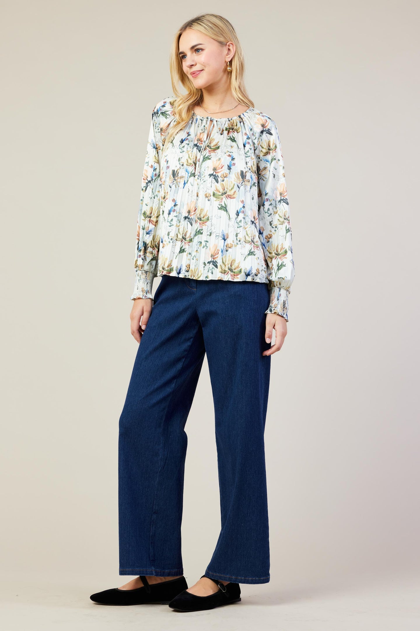 Amani Floral Print Pleated Blouse