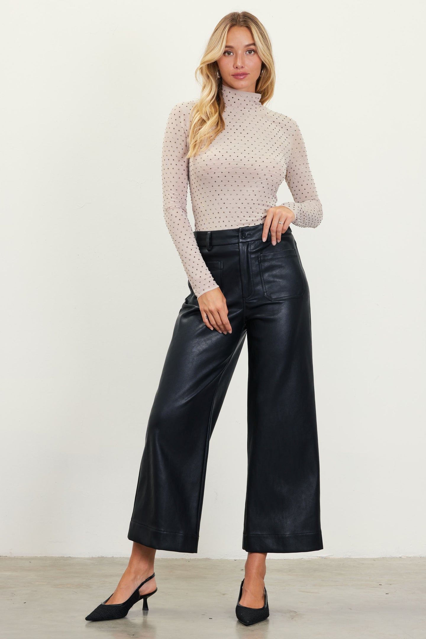 Faux Leather Wide Leg Pants