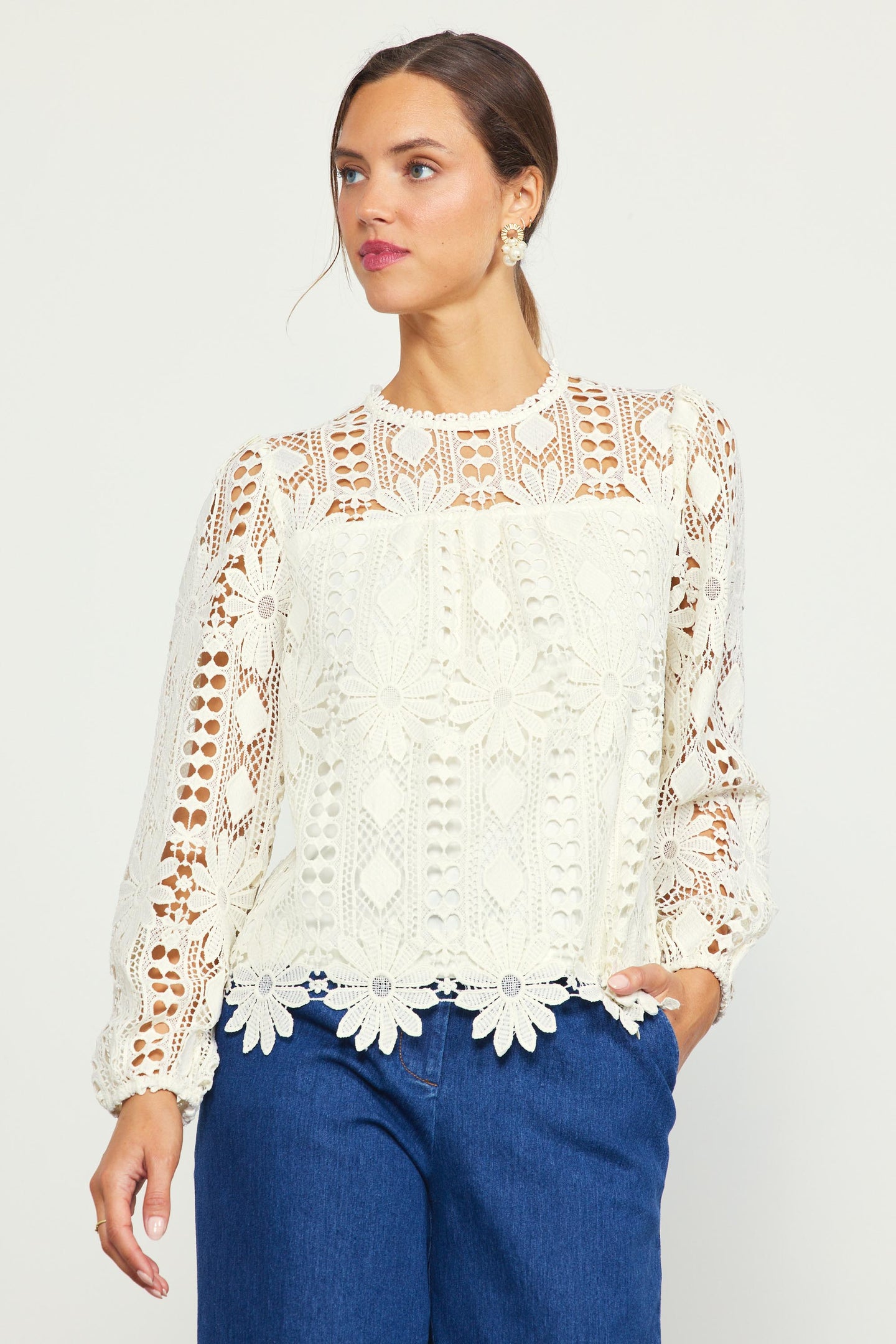 Eyelet Lace Longsleeve Blouse