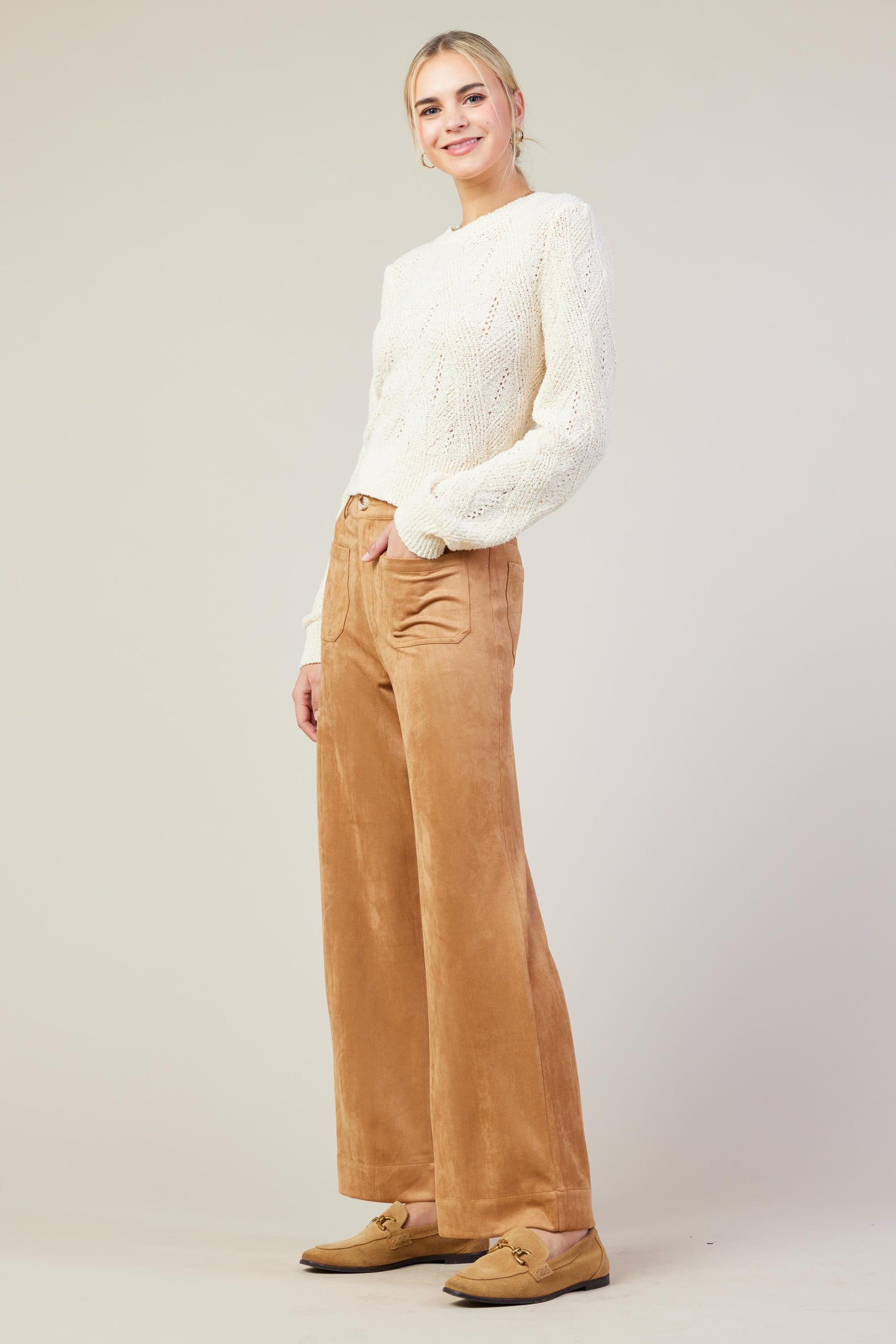 Faux Suede Wide Leg Pant