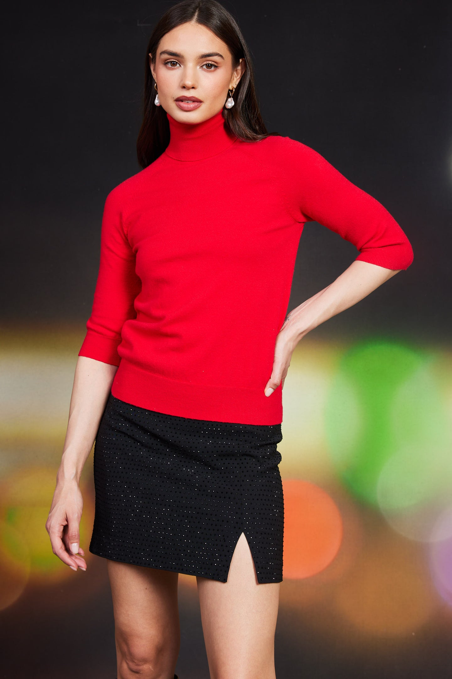 Turtleneck Three Quarter Sleeve Sweater