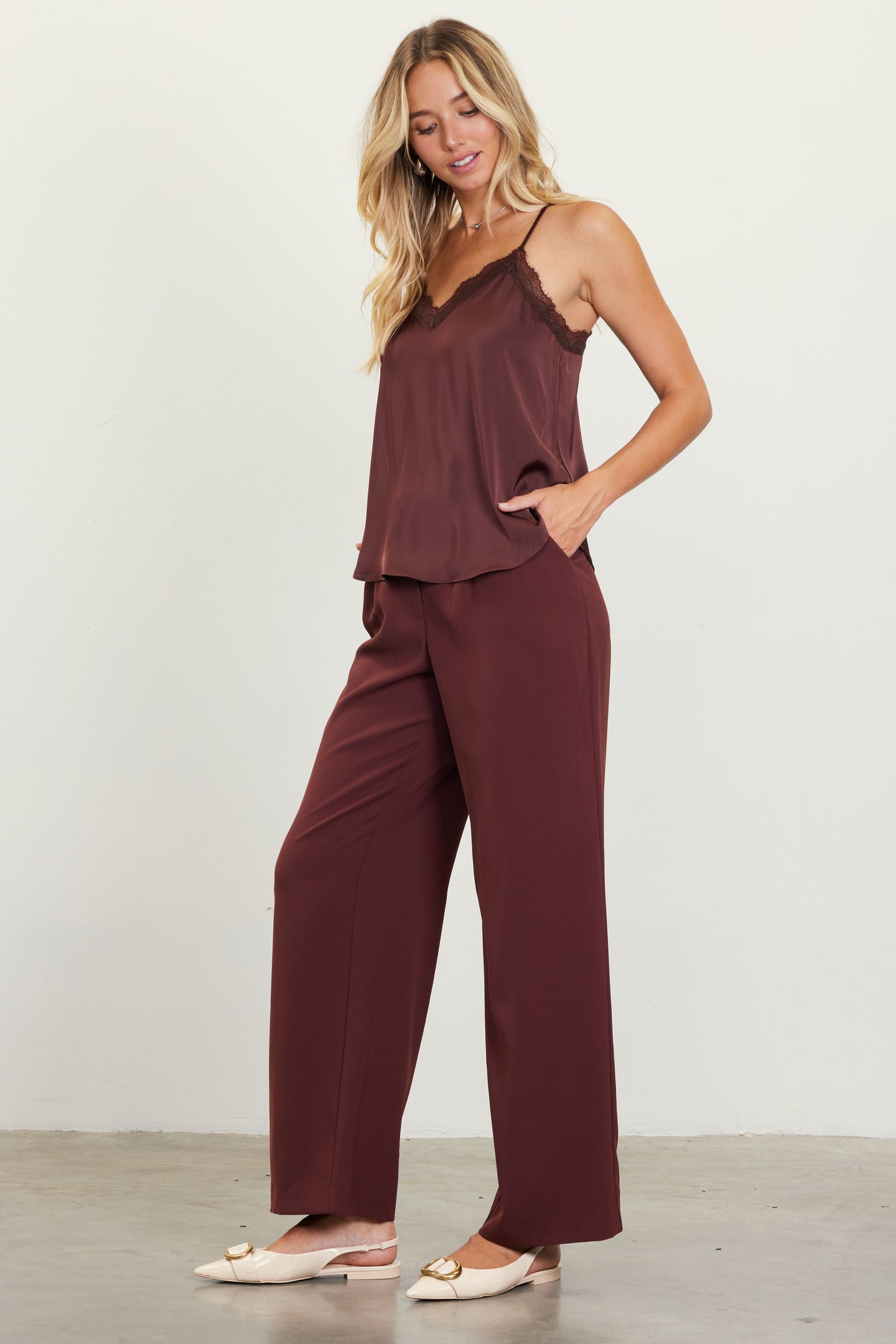 Pintuck Wide Leg Trousers