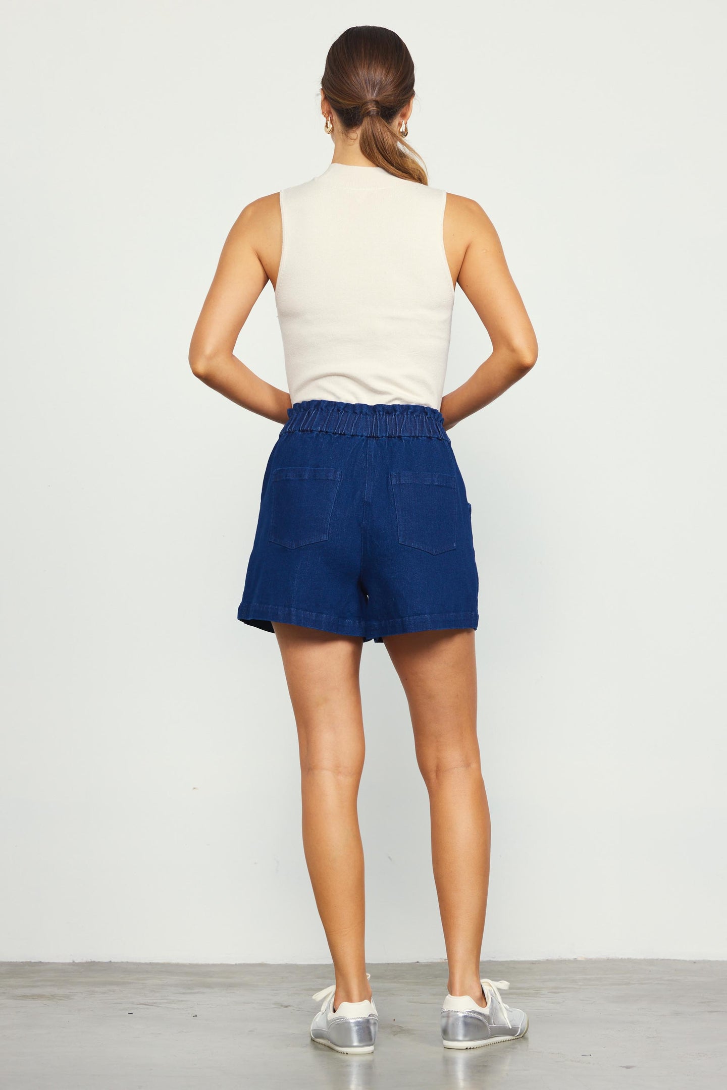 Stretch Denim Paper Bag Shorts